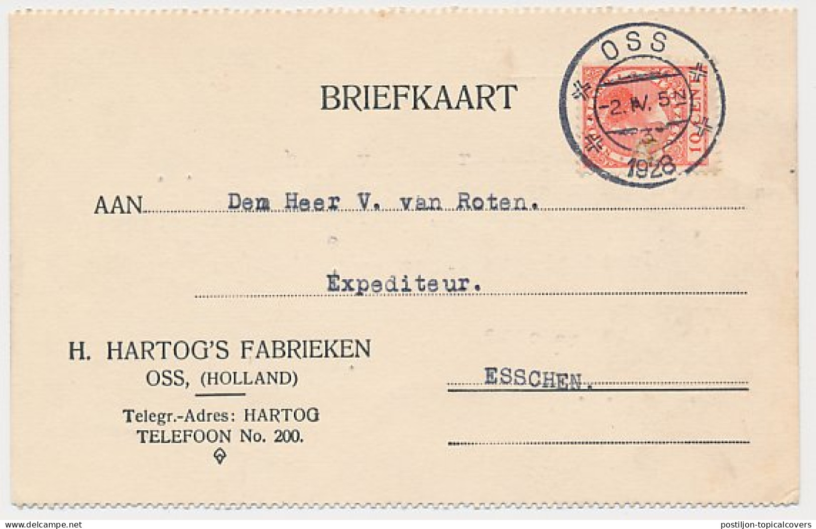 Firma Briefkaart Oss 1928 - Hartog S Fabrieken - Non Classés