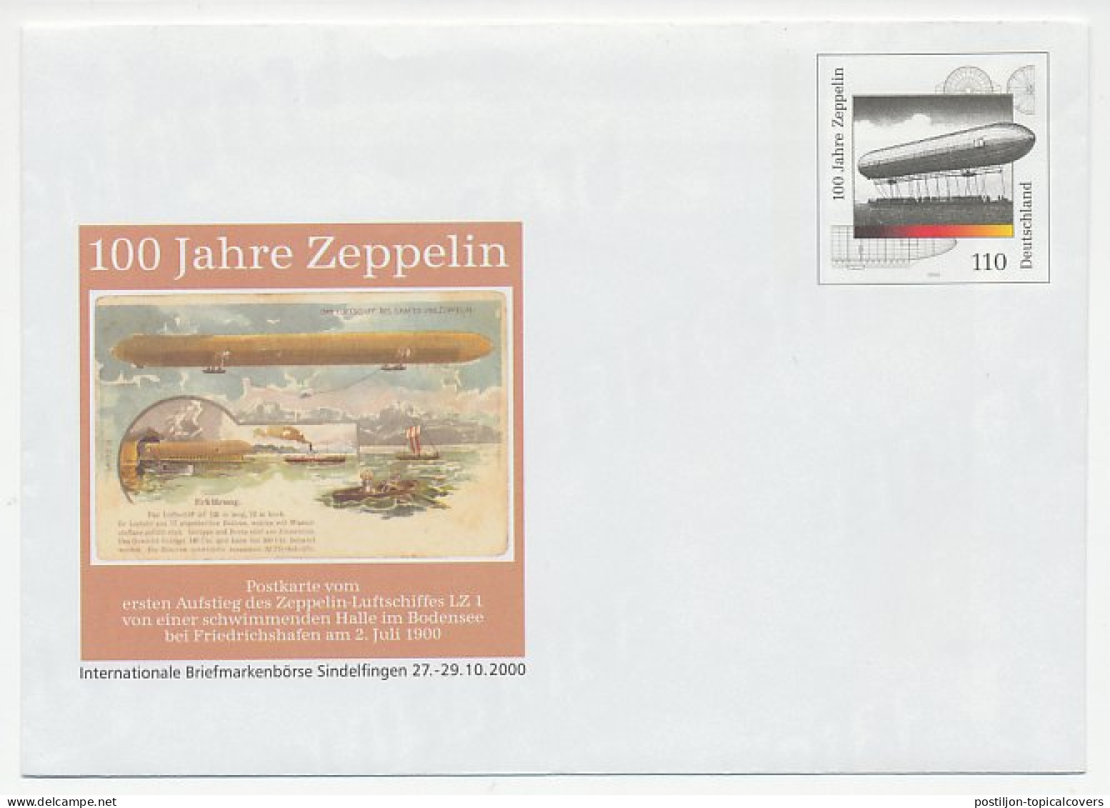 Postal Stationery Germany 2000 100 Years Zeppelin - Vliegtuigen
