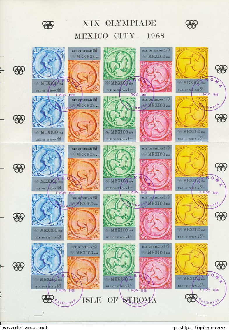 Complete Sheet Unperforated Isle Of Stroma 1968 Olympic Games Mexico 1968 - Autres & Non Classés