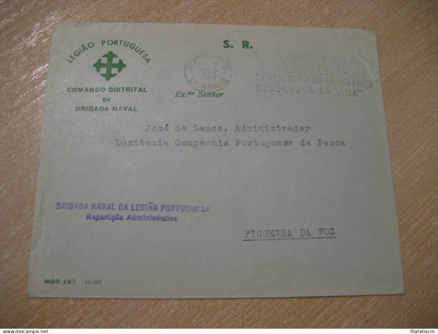 LISBOA 1965 To Figueira Da Foz Legiao Portuguesa Brigada Naval Portuguese Legion Naval Brigade Cancel Cover PORTUGAL - Militaria