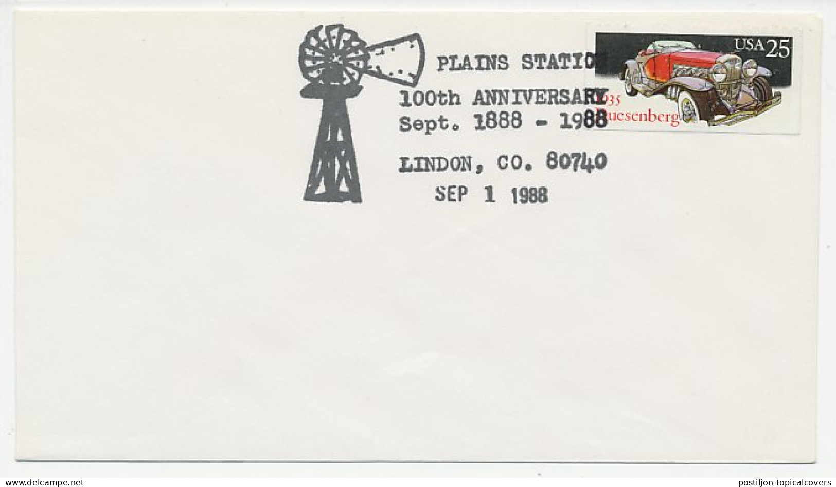 Cover / Postmark USA 1988 Windmill - Mühlen