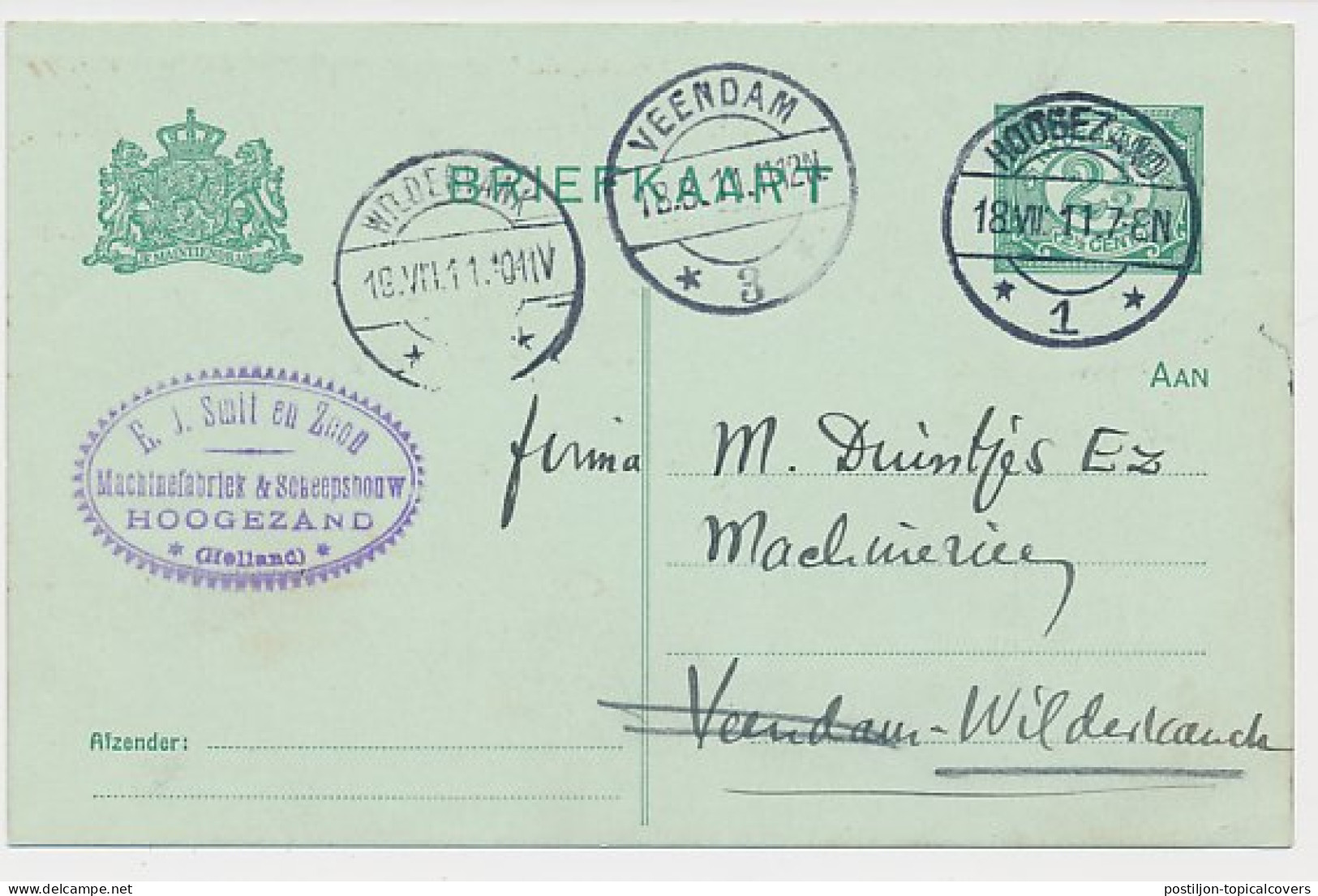 Briefkaart Hoogezand 1911 - Machinefabriek - Scheepsbouw - Ohne Zuordnung