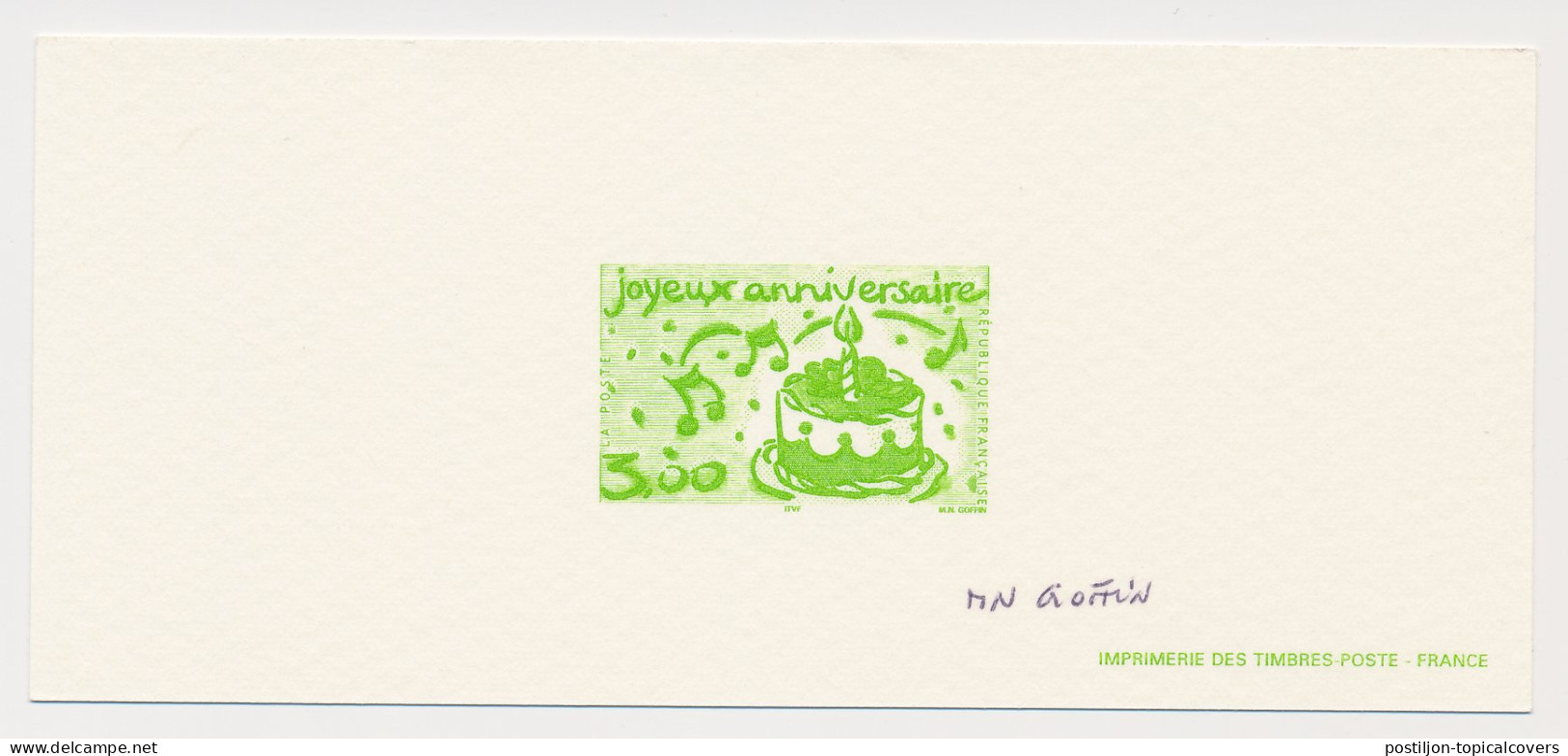 France 1999 - Epreuve / Proof Signed By Engraver Pie - Birthday - Anniversary - Levensmiddelen