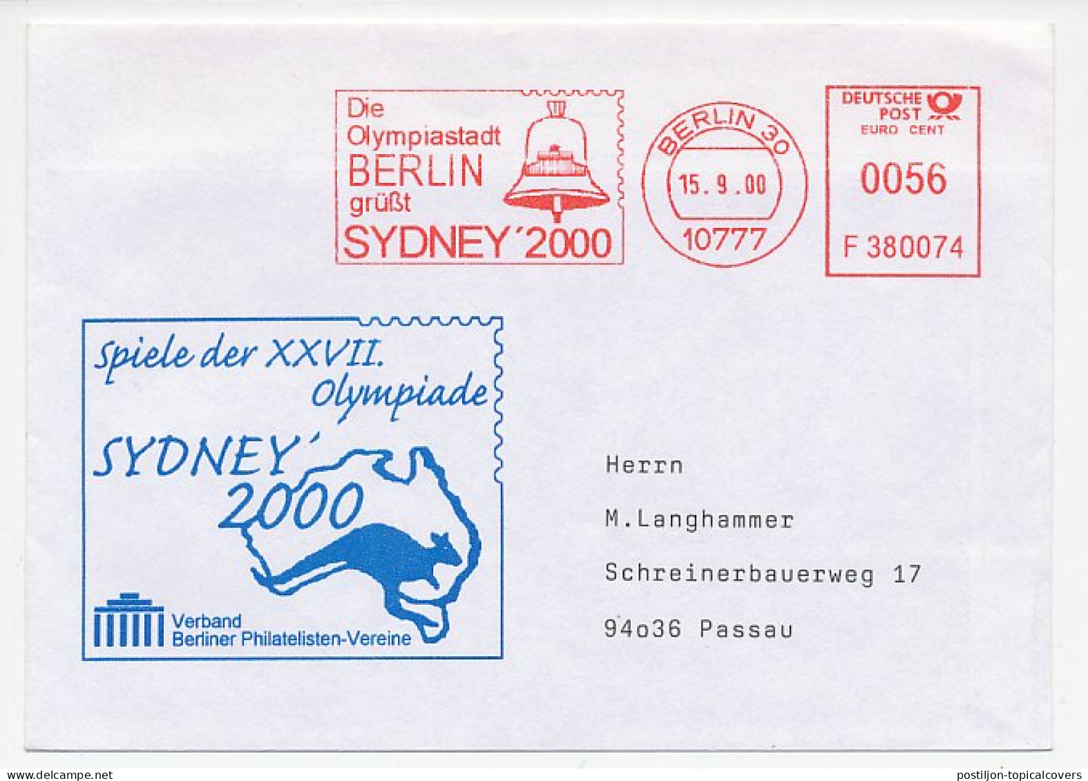 Meter Cover Germany 2000 Olympic Games Sydney 2000 - Berlin - Other & Unclassified
