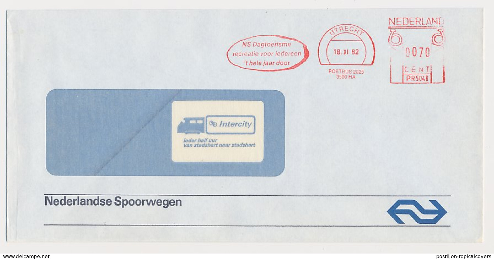 Illustrated Meter Cover Netherlands 1982 - Postalia 5048 NS - Dutch Railways - Day Tourism - Recreation For Everyone - Treni