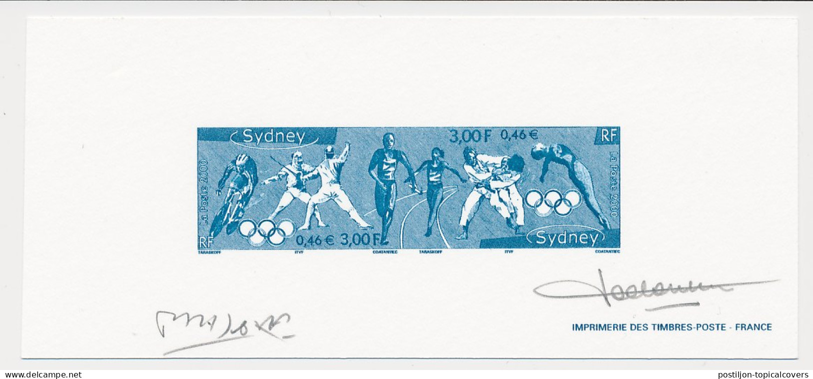 France 2000 - Epreuve / Proof Signed By Engraver Olympic Games Sydney - Cycling - Judo - Fencing - Swimming - Sonstige & Ohne Zuordnung
