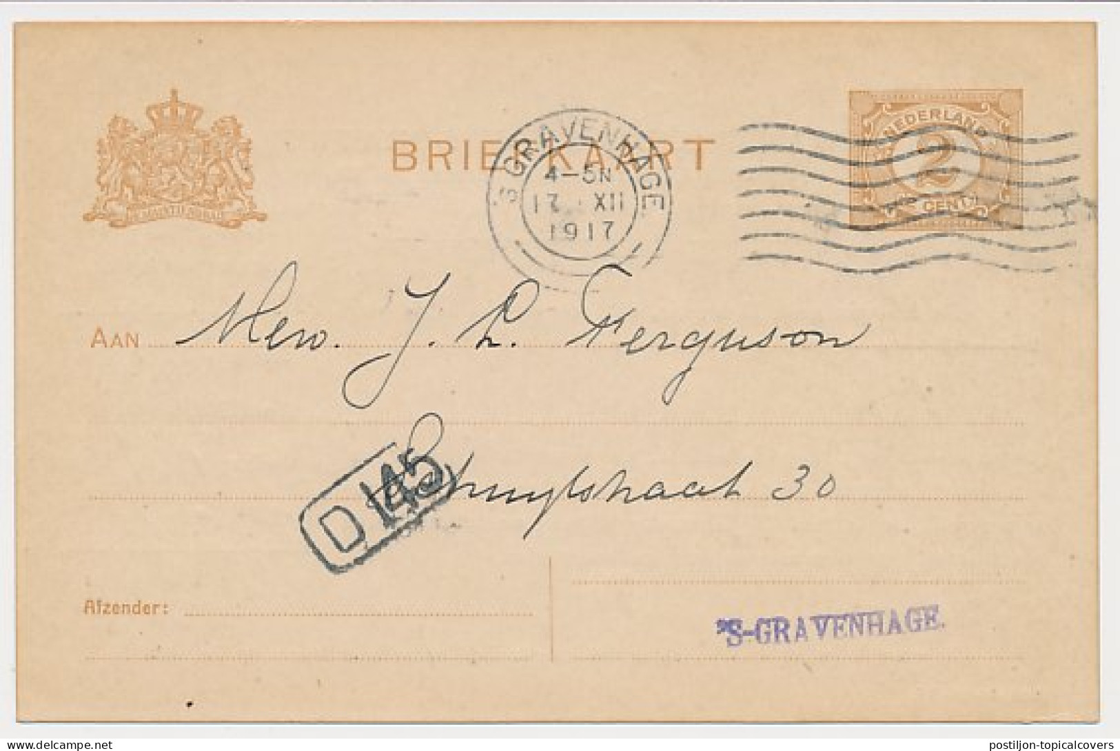 Briefkaart G. DW88a-II-d - Duinwaterleiding S-Gravenhage 1917 - Material Postal