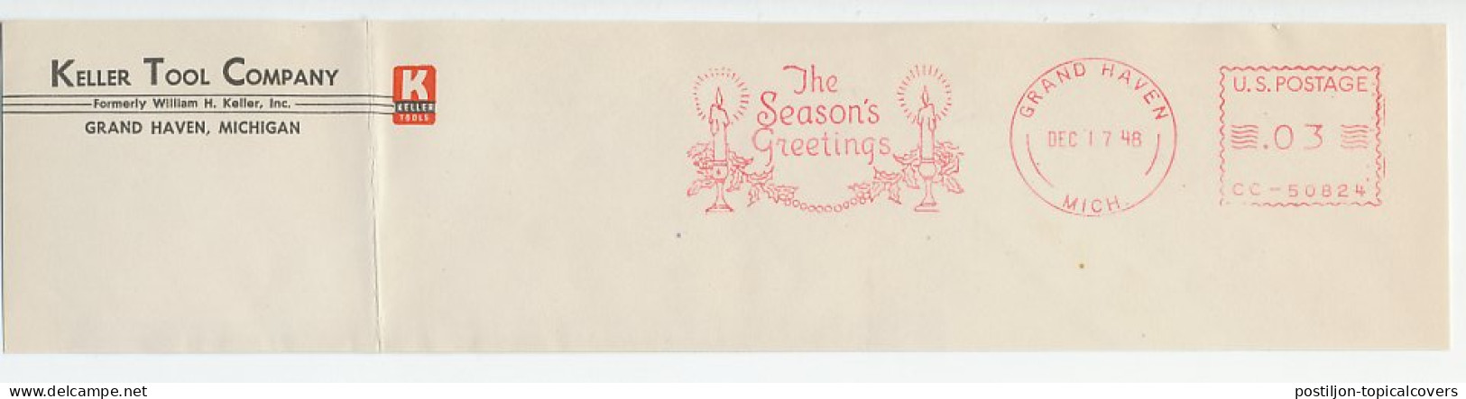 Meter Top Cut USA 1948 Season S Greetings - Candle - Kerstmis