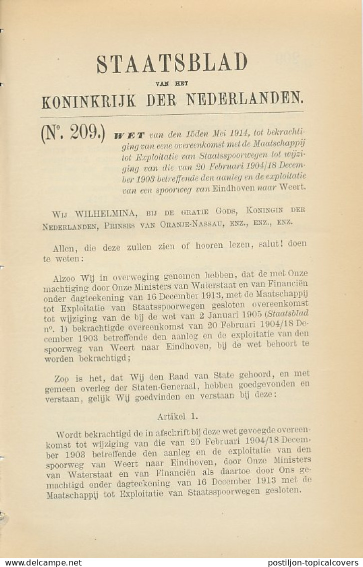 Staatsblad 1914 : Spoorlijn Eindhoven - Weert - Documenti Storici