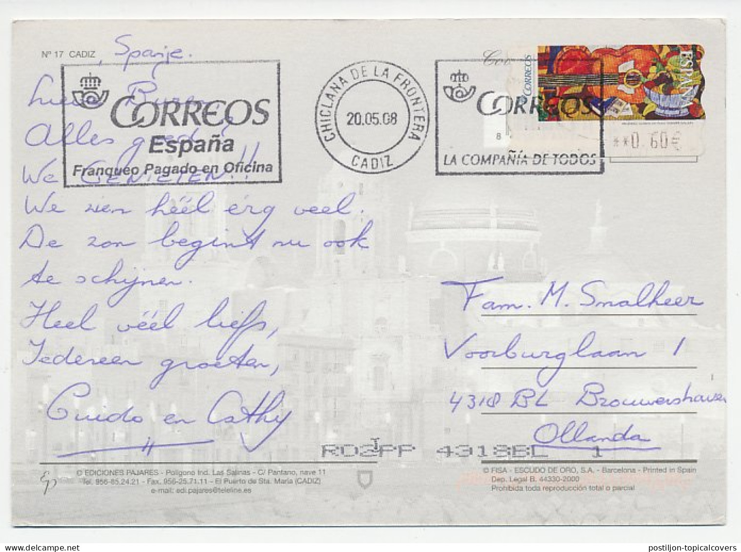 Postcard / ATM Stamp Spain 2008 Fruit - Guitar - Book - L.E. Melendez - Frutas