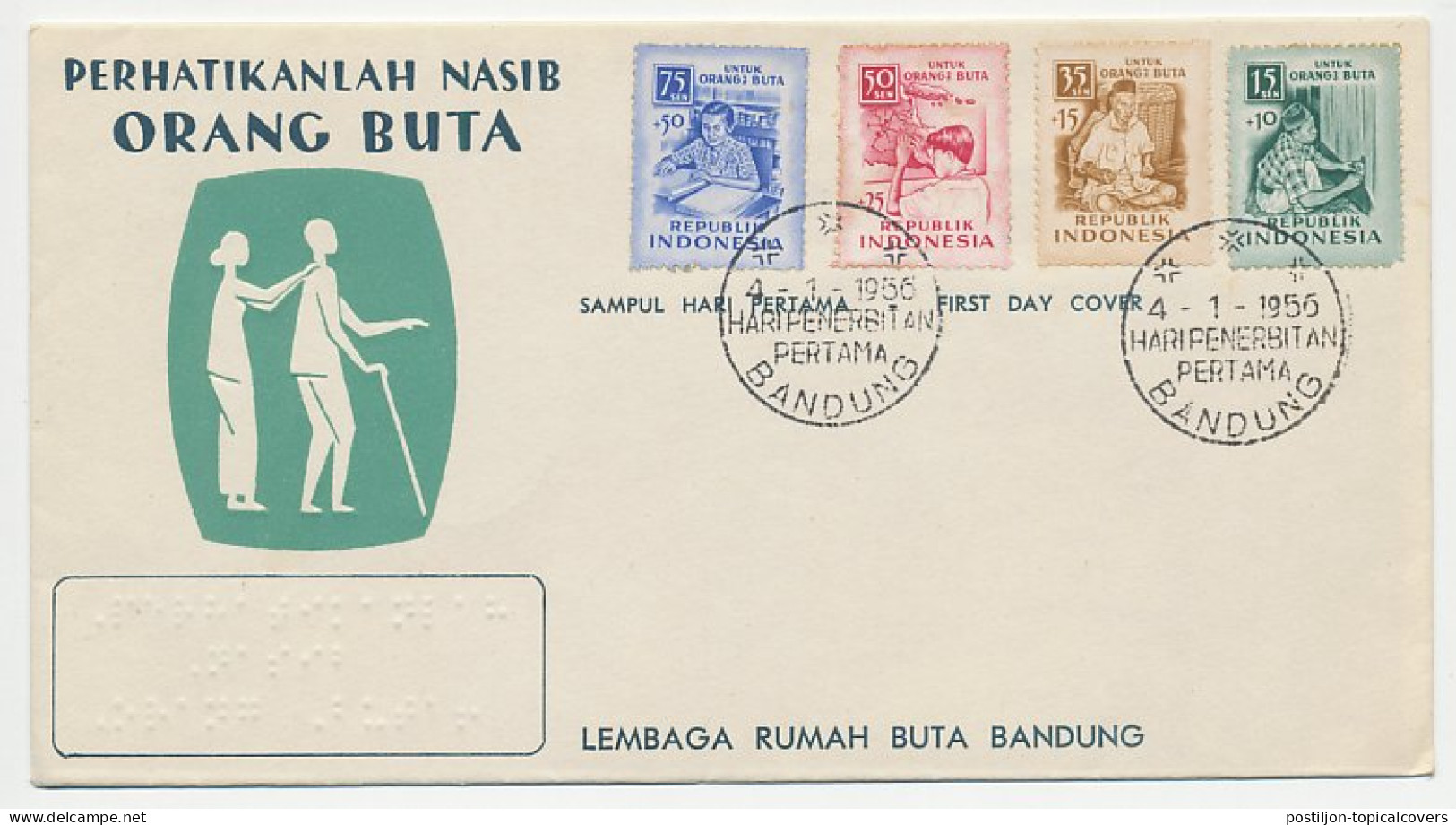 Cover / Postmark Indonesia1956 Blind Help - Handicaps
