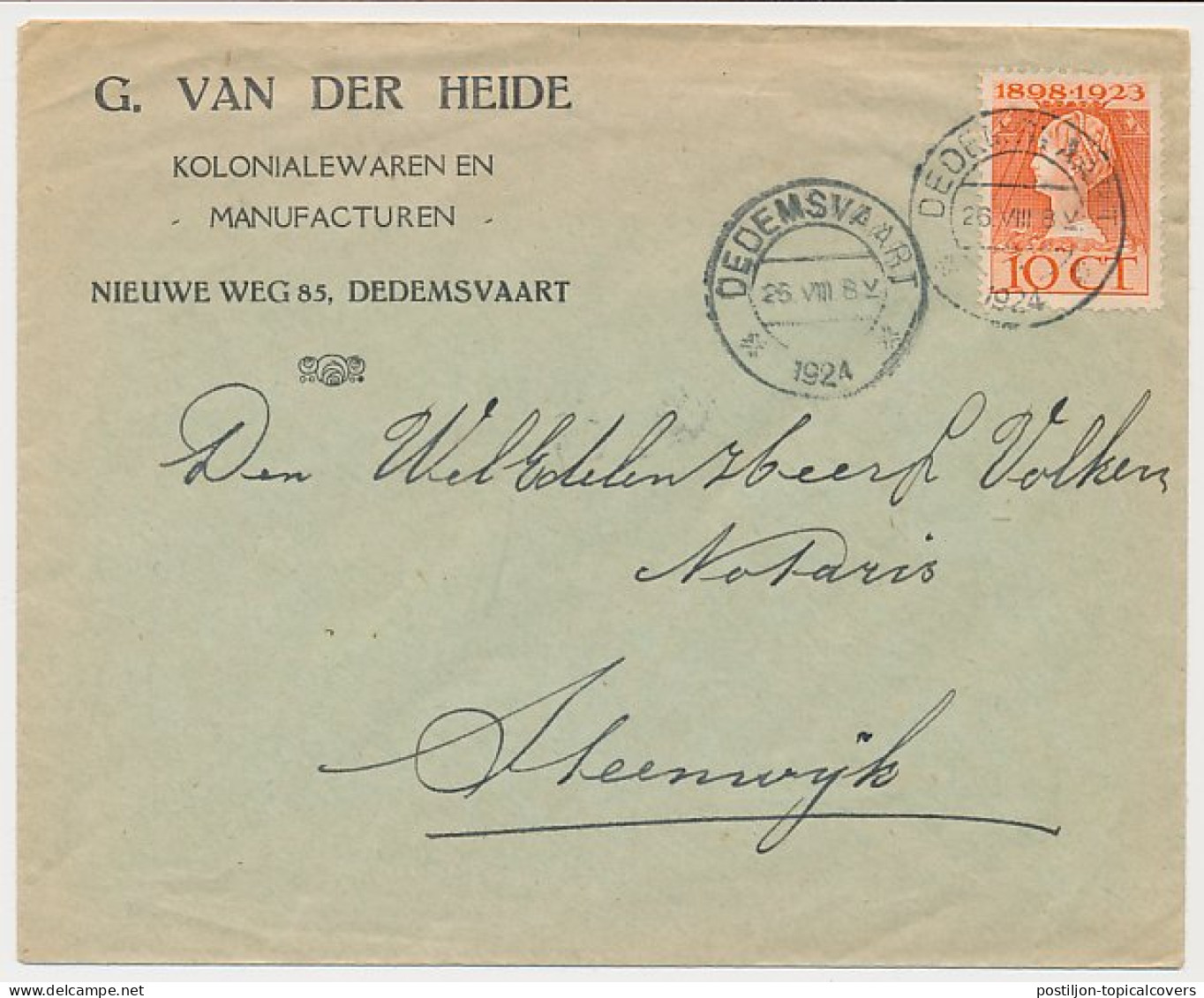 Firma Envelop Dedemsvaart 1924 - Koloniale Waren - Manufacturen - Zonder Classificatie