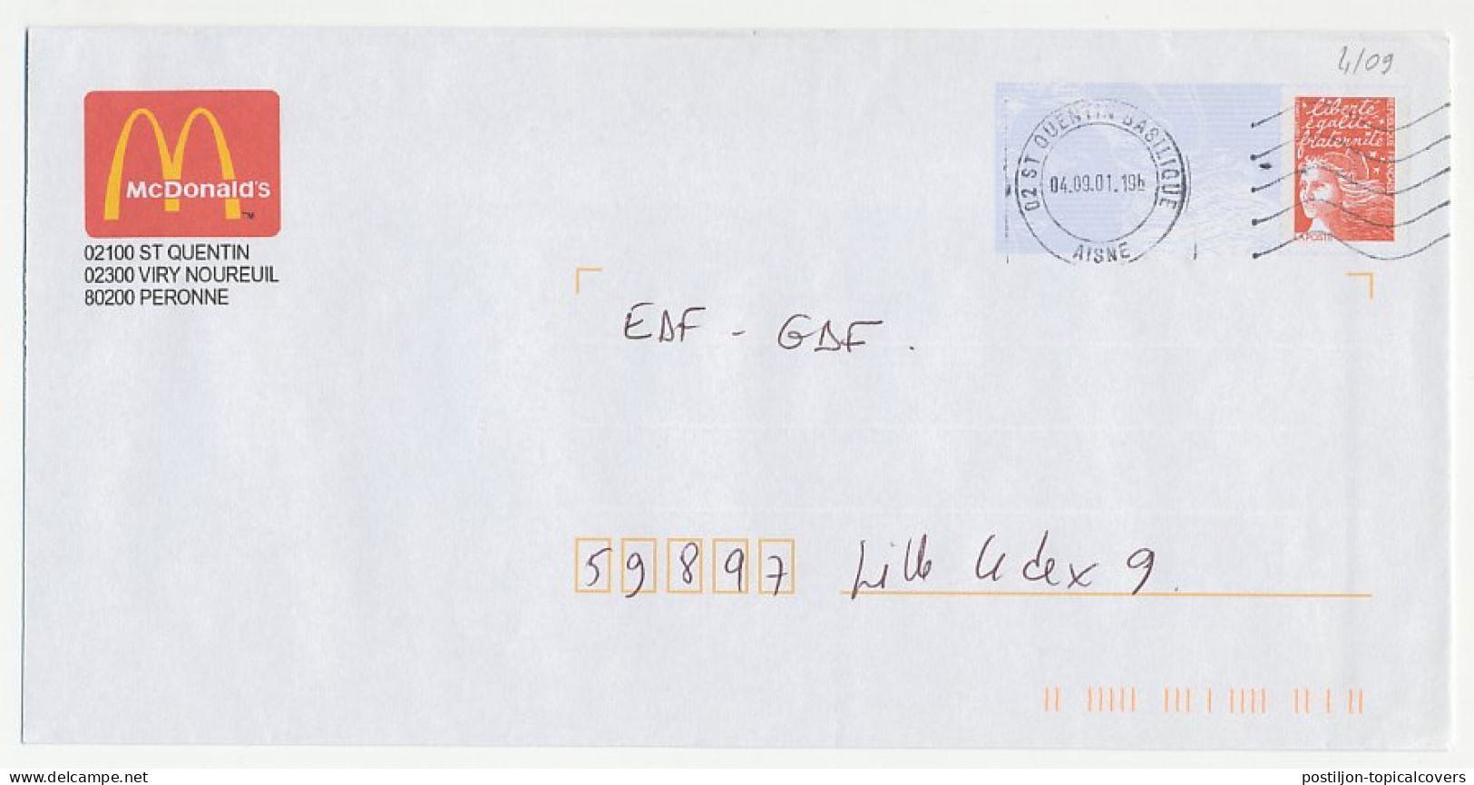 Postal Stationery / PAP France 2001 Fast Food - McDonalds - Levensmiddelen