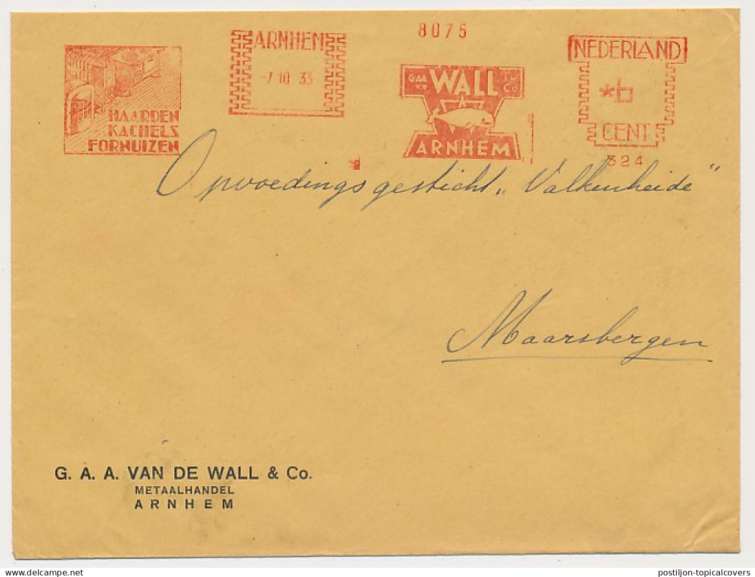 Meter Cover Netherlands 1933 Fireplaces - Stoves - Whale - Arnhem - Unclassified