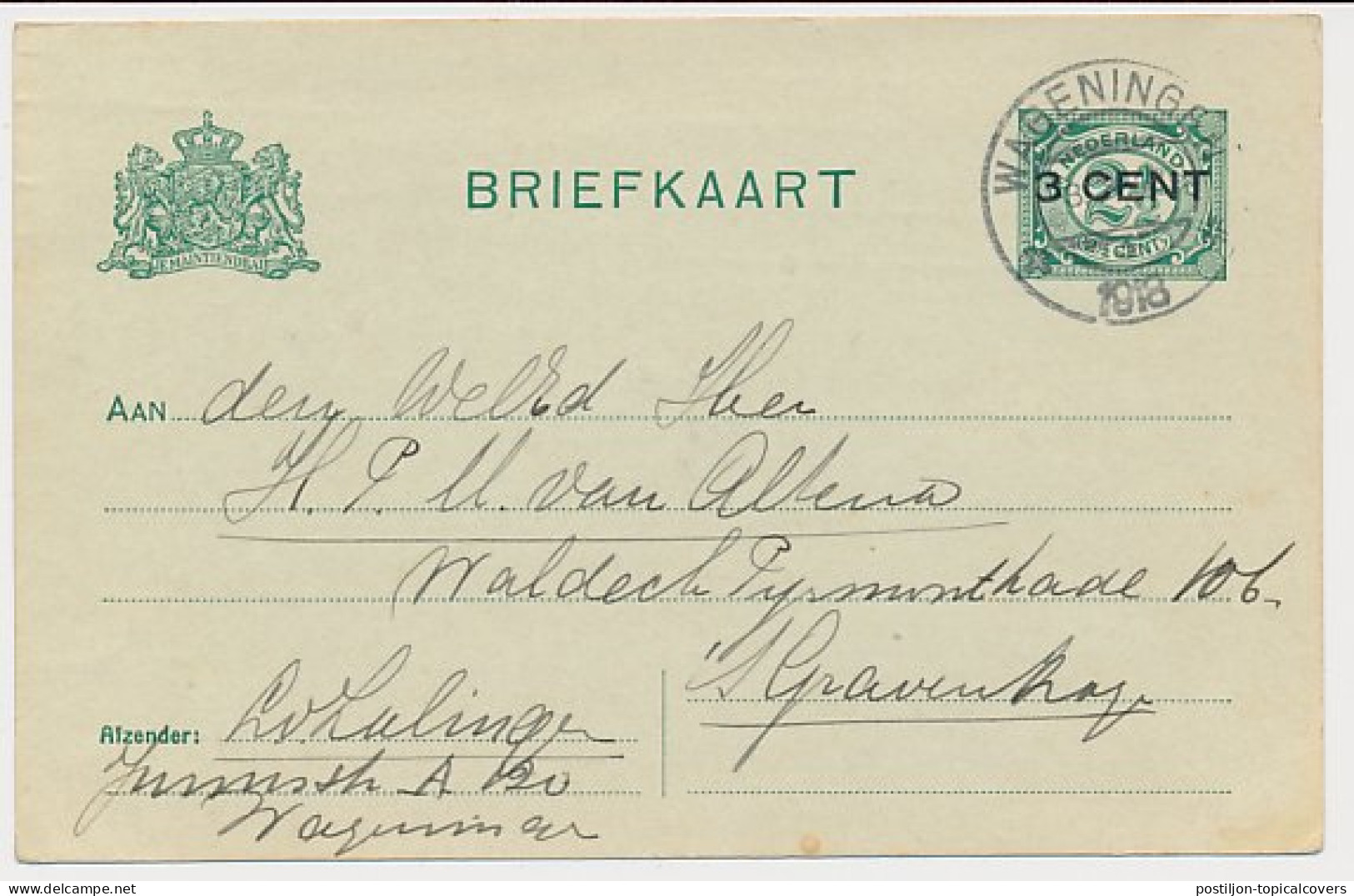 Briefkaart G. 96 A II Wageningen - S Gravenhage 1918 - Entiers Postaux