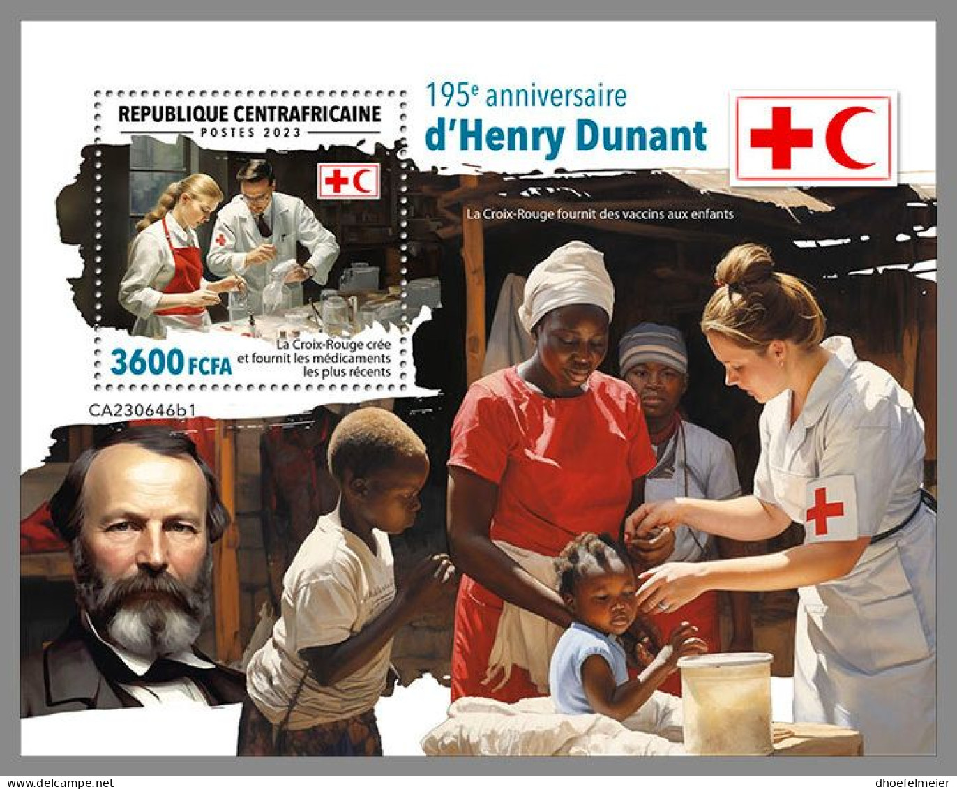 CENTRAL AFRICAN 2023 MNH Henry Dunant Red Cross Rotes Kreuz S/S I – IMPERFORATED – DHQ2419 - Rode Kruis