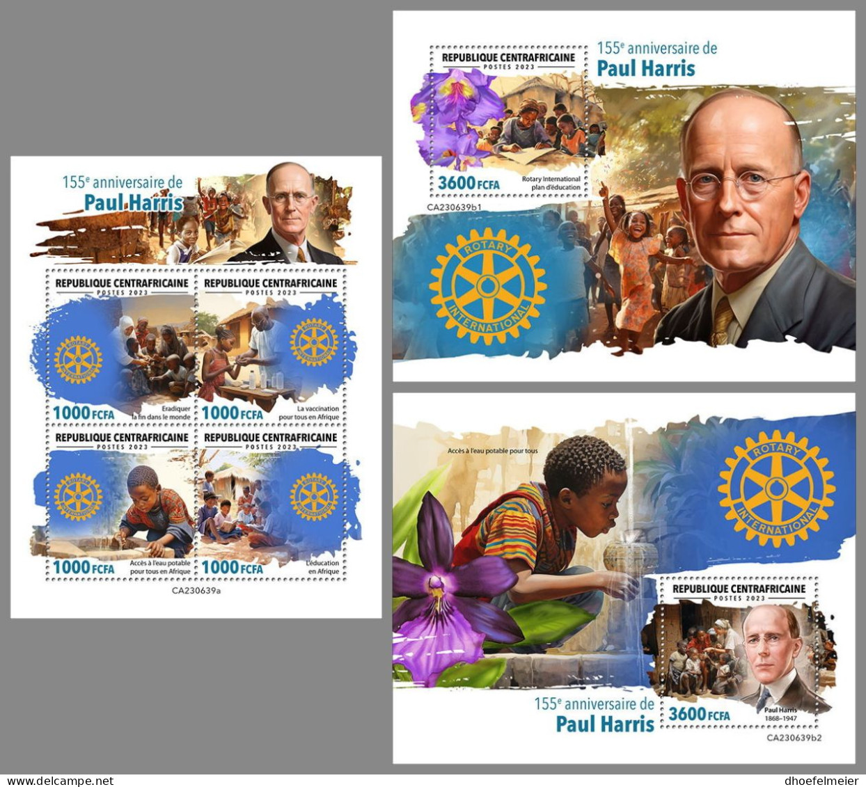 CENTRAL AFRICAN 2023 MNH Paul Harris Rotary Club M/S+2S/S – IMPERFORATED – DHQ2419 - Rotary, Lions Club