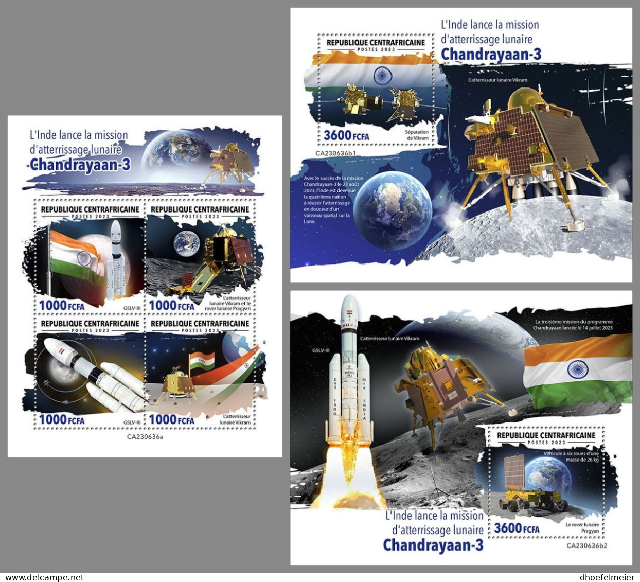 CENTRAL AFRICAN 2023 MNH Chandrayaan-3 Landing Space Raumfahrt M/S+2S/S – IMPERFORATED – DHQ2419 - Afrique