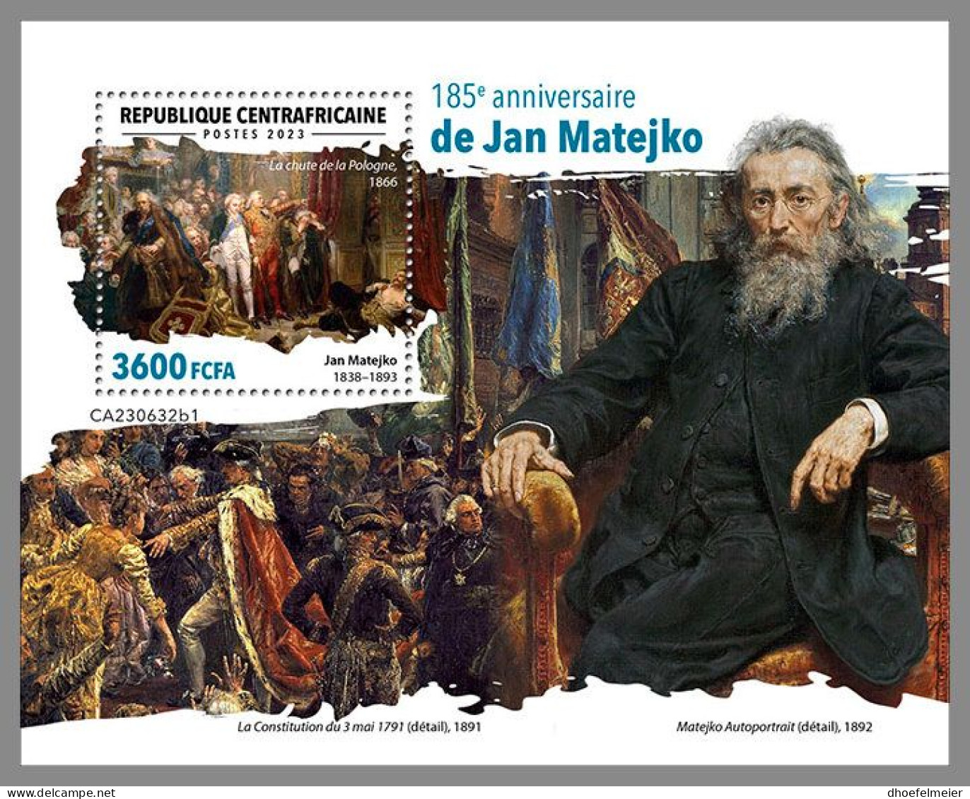 CENTRAL AFRICAN 2023 MNH Jan Matejko Paintings Gemälde S/S II – IMPERFORATED – DHQ2419 - Autres & Non Classés