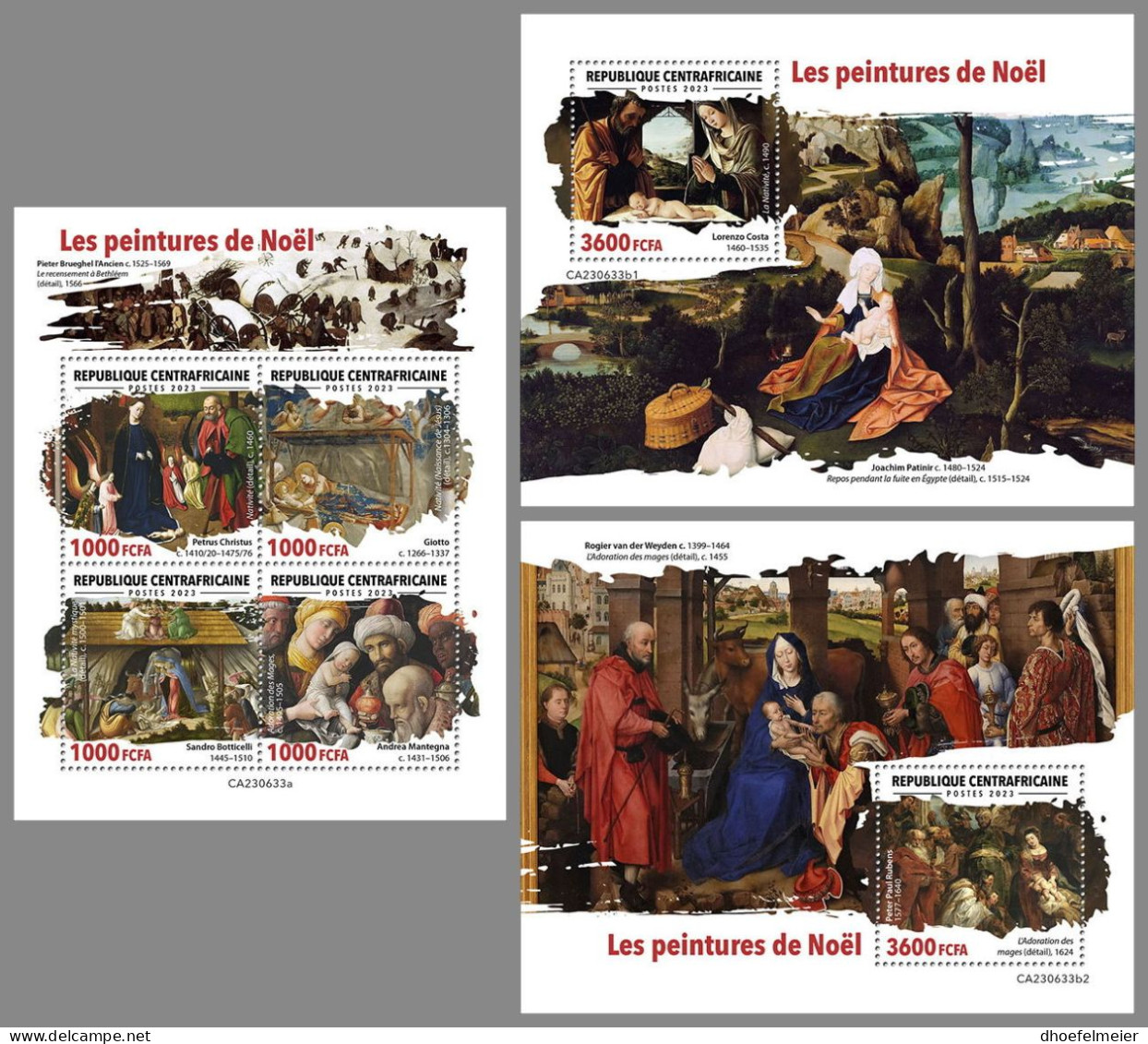 CENTRAL AFRICAN 2023 MNH Christmas Paintings Weihnachtsgemälde M/S+2S/S – IMPERFORATED – DHQ2419 - Andere & Zonder Classificatie