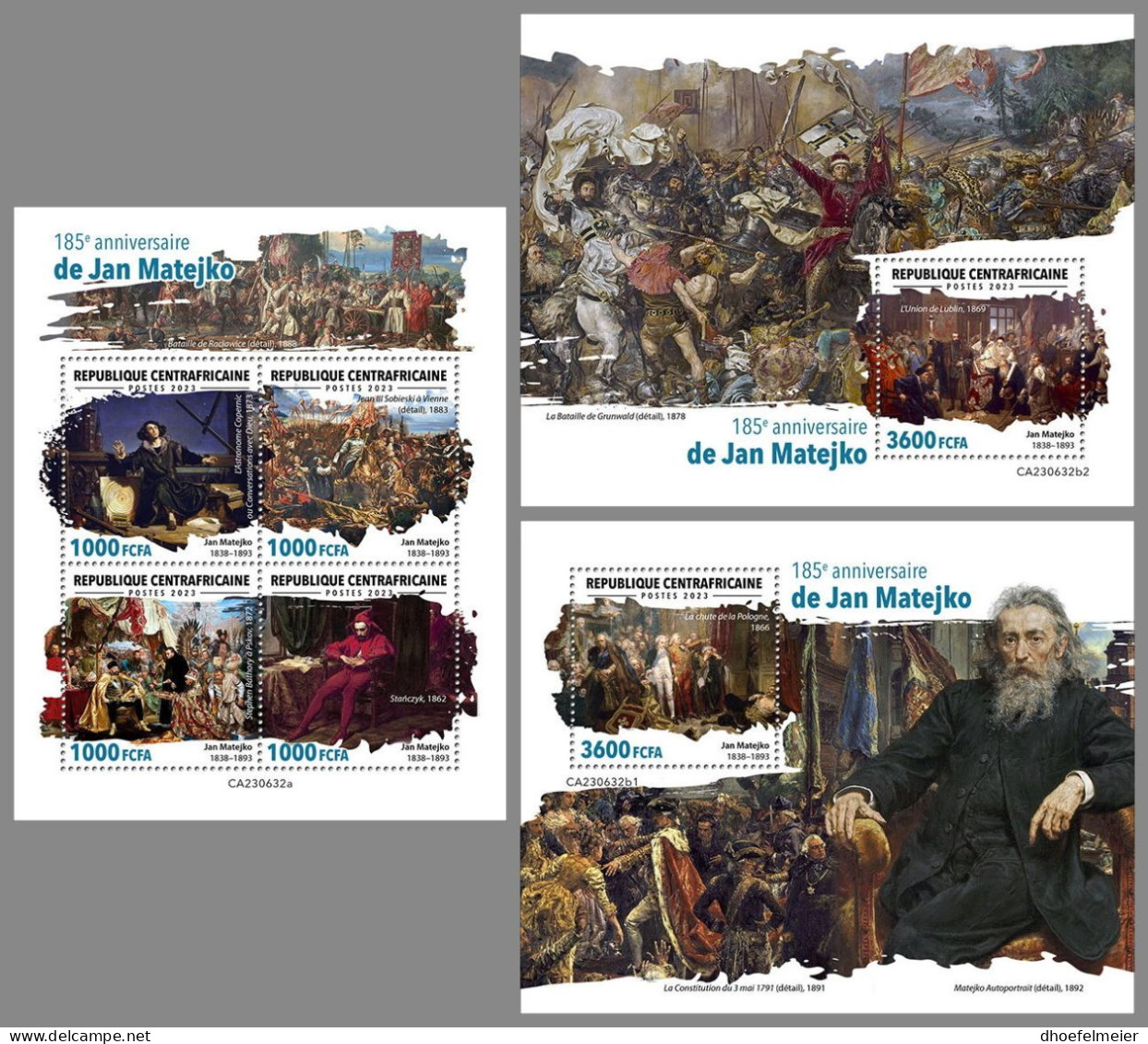 CENTRAL AFRICAN 2023 MNH Jan Matejko Paintings Gemälde M/S+2S/S – IMPERFORATED – DHQ2419 - Andere & Zonder Classificatie