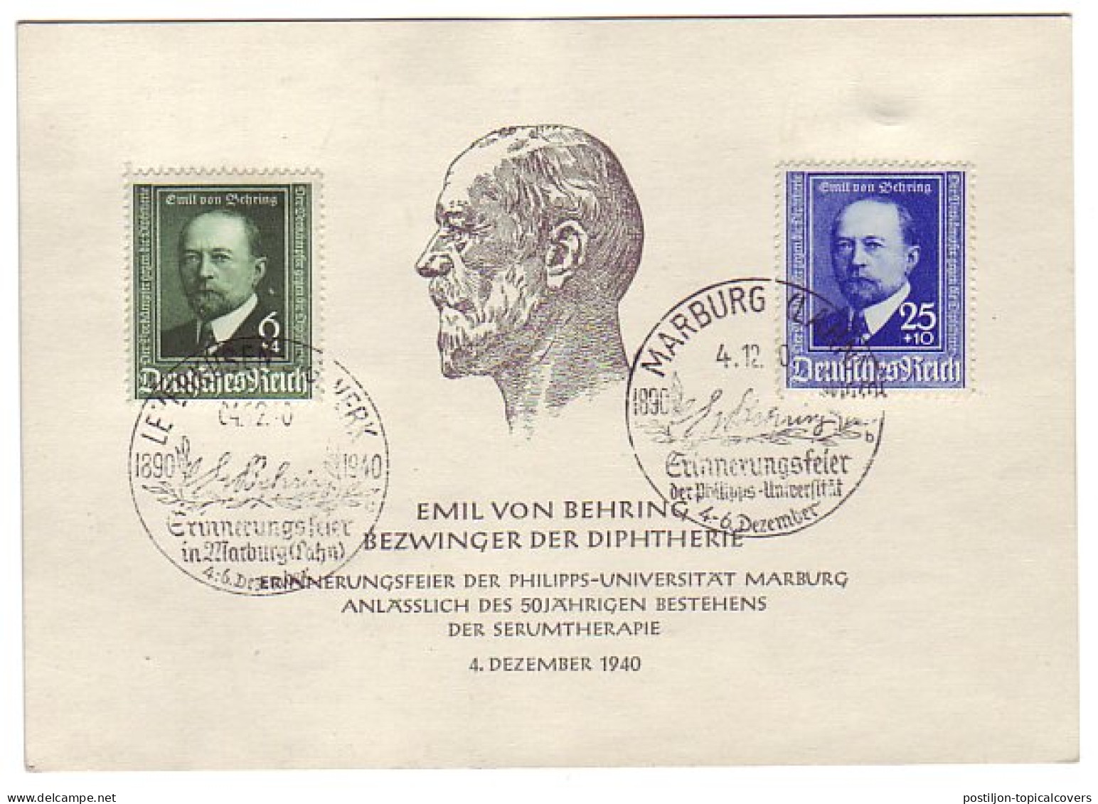 Card / Postmark Deutsches Reich / Germany 1940 Emil Von Behring - Diphtheria - Other & Unclassified