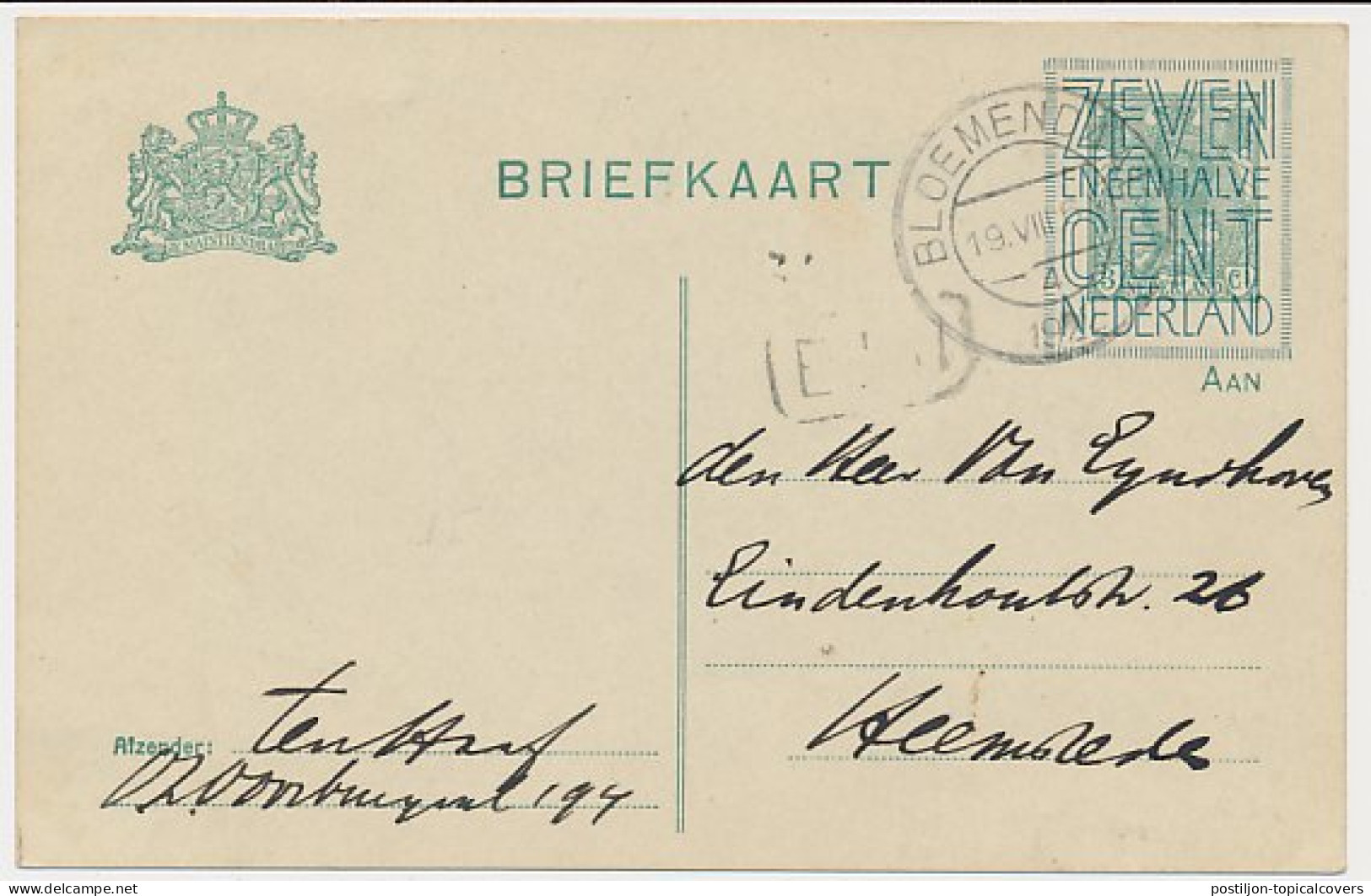 Briefkaart G. 130 A I Z-1 Bloemendaal - Heemstede 1922 - Postal Stationery