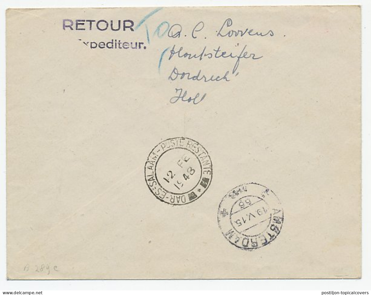 VH A 289 E Amsterdam - Dar Es Salaam Tanzania 1948 - Ohne Zuordnung