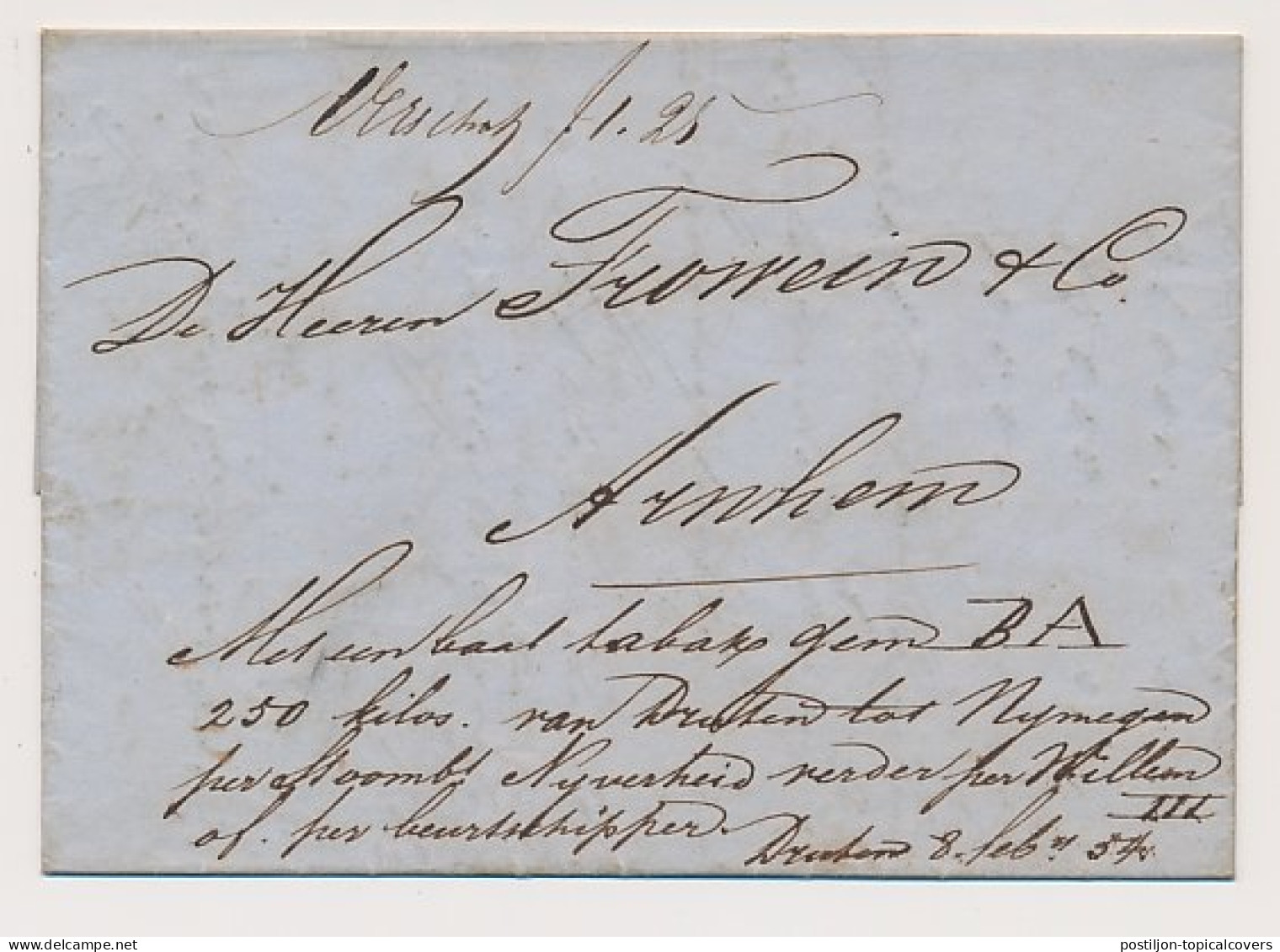 Druten - Nijmegen - Arnhem 1854 - Per Stoomboot Nijverheid  - ...-1852 Prephilately