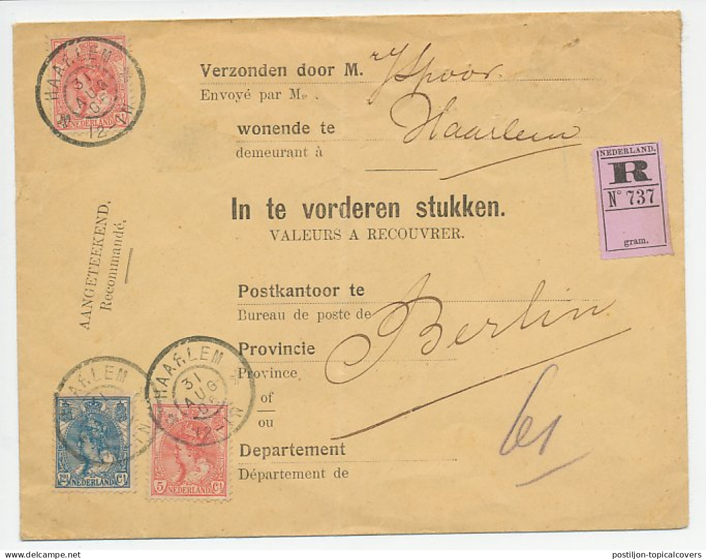 Em. Bontkraag Aangetekend / Valeurs A Recouvrer Haarlem 1905 - Ohne Zuordnung