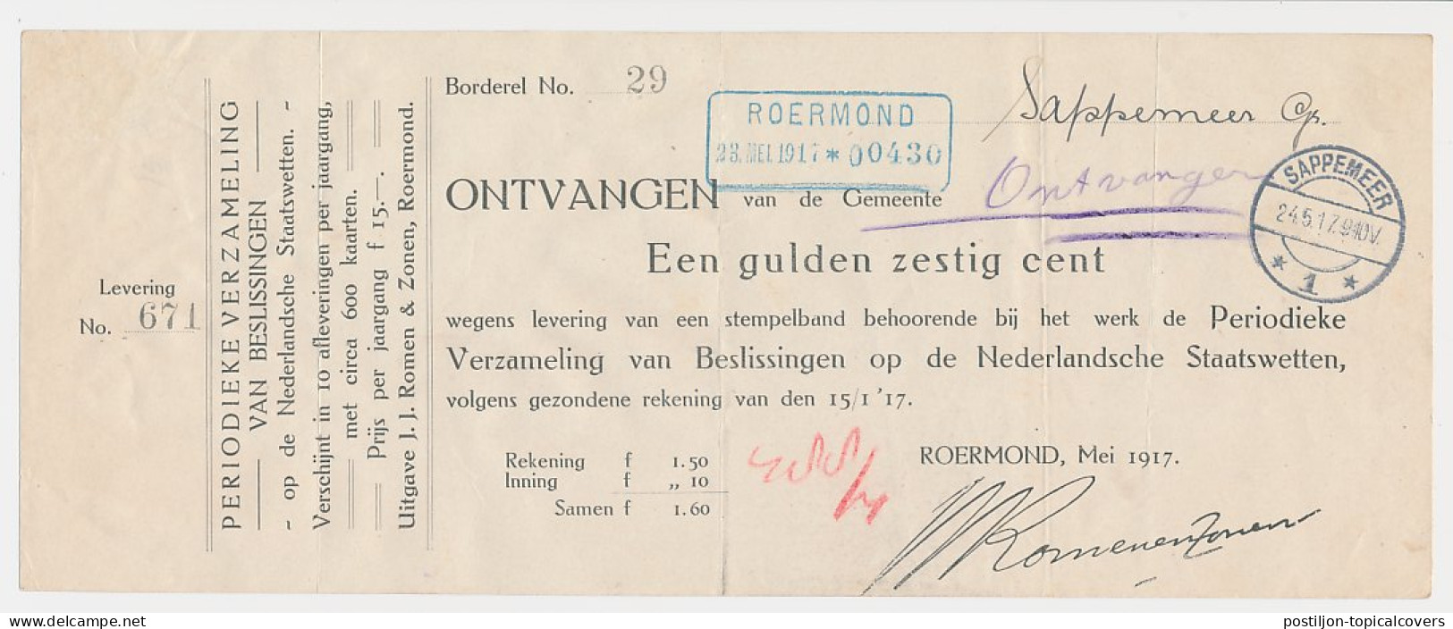 Roermond - Sappemeer 1917 - Kwitantie - Non Classificati