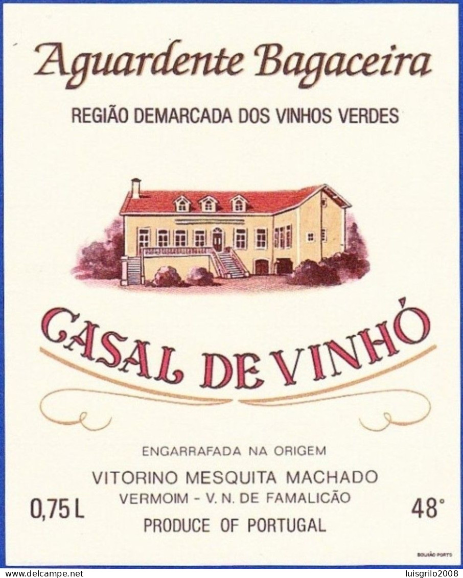 Brandy Label, Portugal - Aguardente Bagaceira CASAL DE VINHÓ. Vermoim, Vila Nova Famalicão - Alcoholen & Sterke Drank