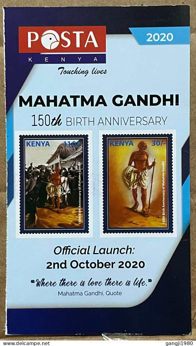 KENYA 2020, HOMAGE TO MAHATMA GANDHI, ILLUSTRATE CACHET & STAMP, ENCLOSE INFORMATION CARD - Kenya (1963-...)