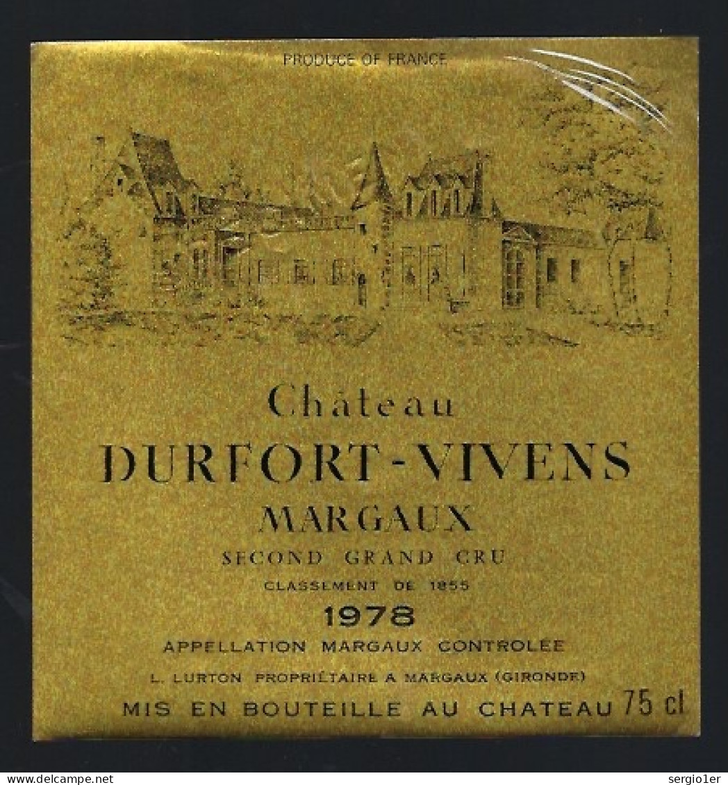 Etiquette Vin Chateau  Dufort Vivens  Second Grand Cru Margaux  1978  L Lurton    Propriétaire - Bordeaux