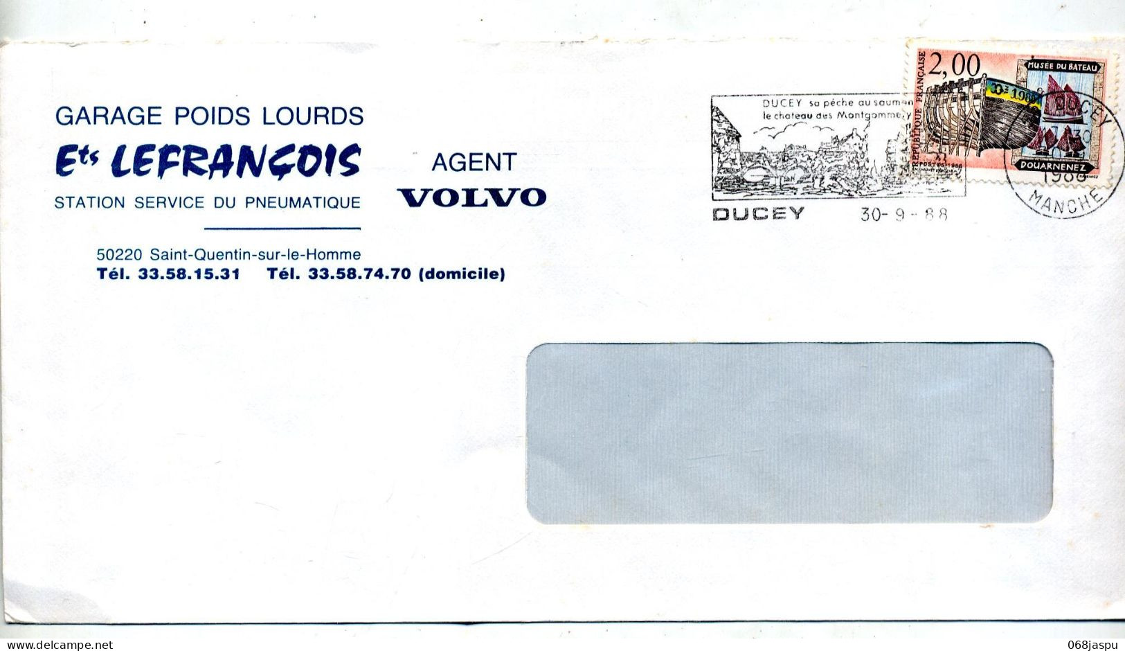 Lettre Flamme Ducey Chateau Entete Garage Volvo - Mechanical Postmarks (Advertisement)