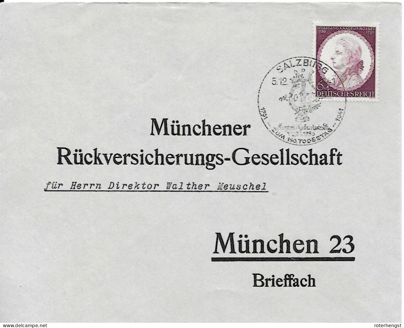 Reich Mozart Salzburg Sonderstempel 1941 - Brieven En Documenten