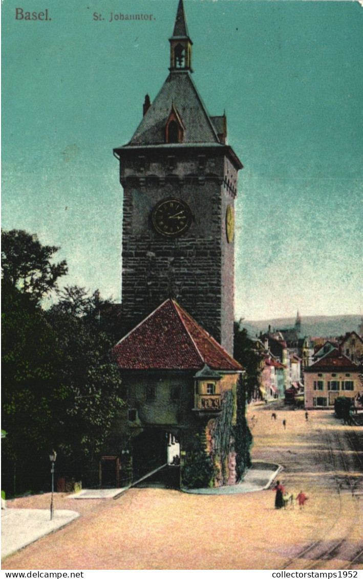 BASEL, TOWER WITH CLOCK, ARCHITECTURE, SWITZERLAND, POSTCARD - Basilea