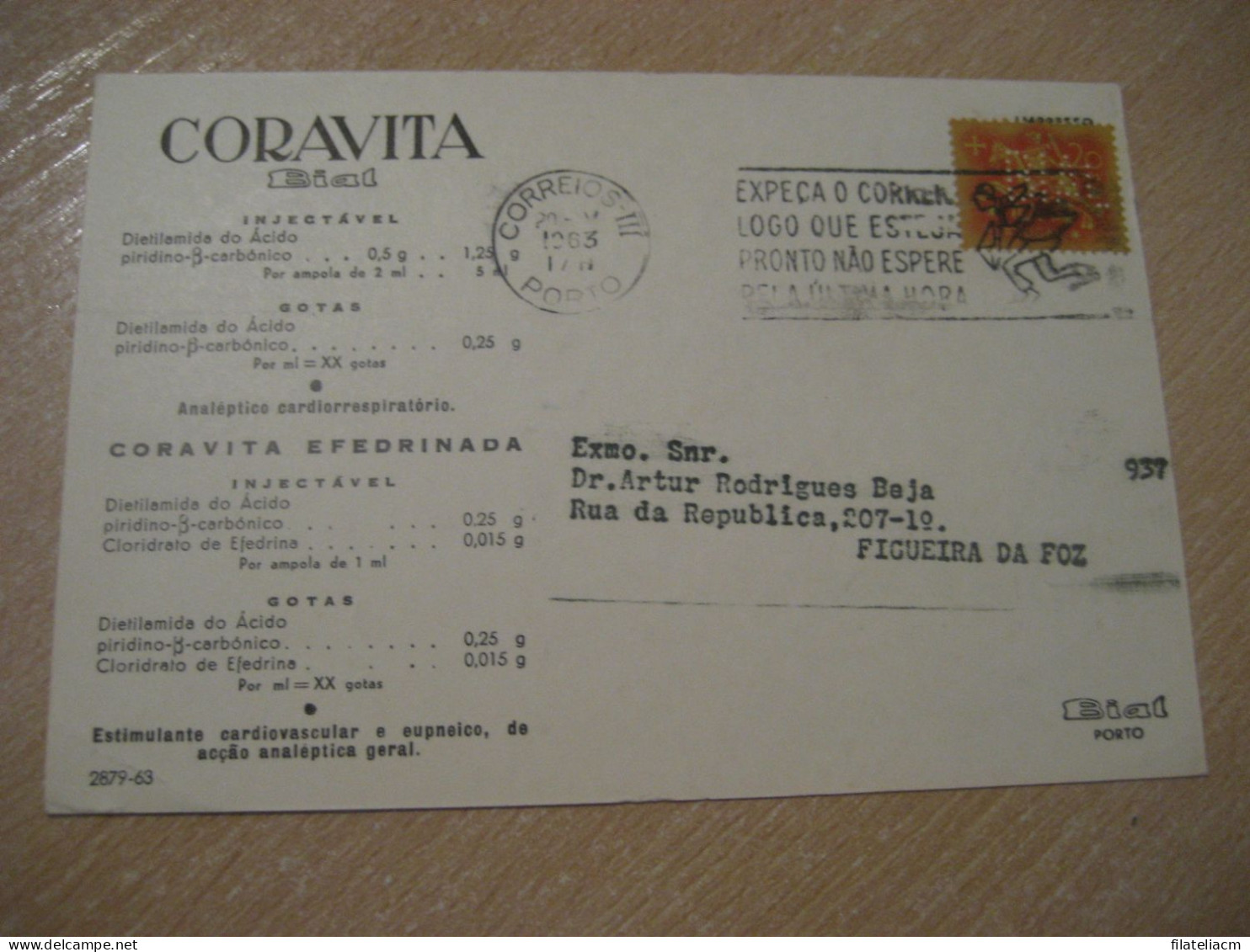 PORTO 1963 To Figueira Da Foz BIAL Coravita Heart Health Sante Pharmacy Cancel Card PORTUGAL - Pharmacy