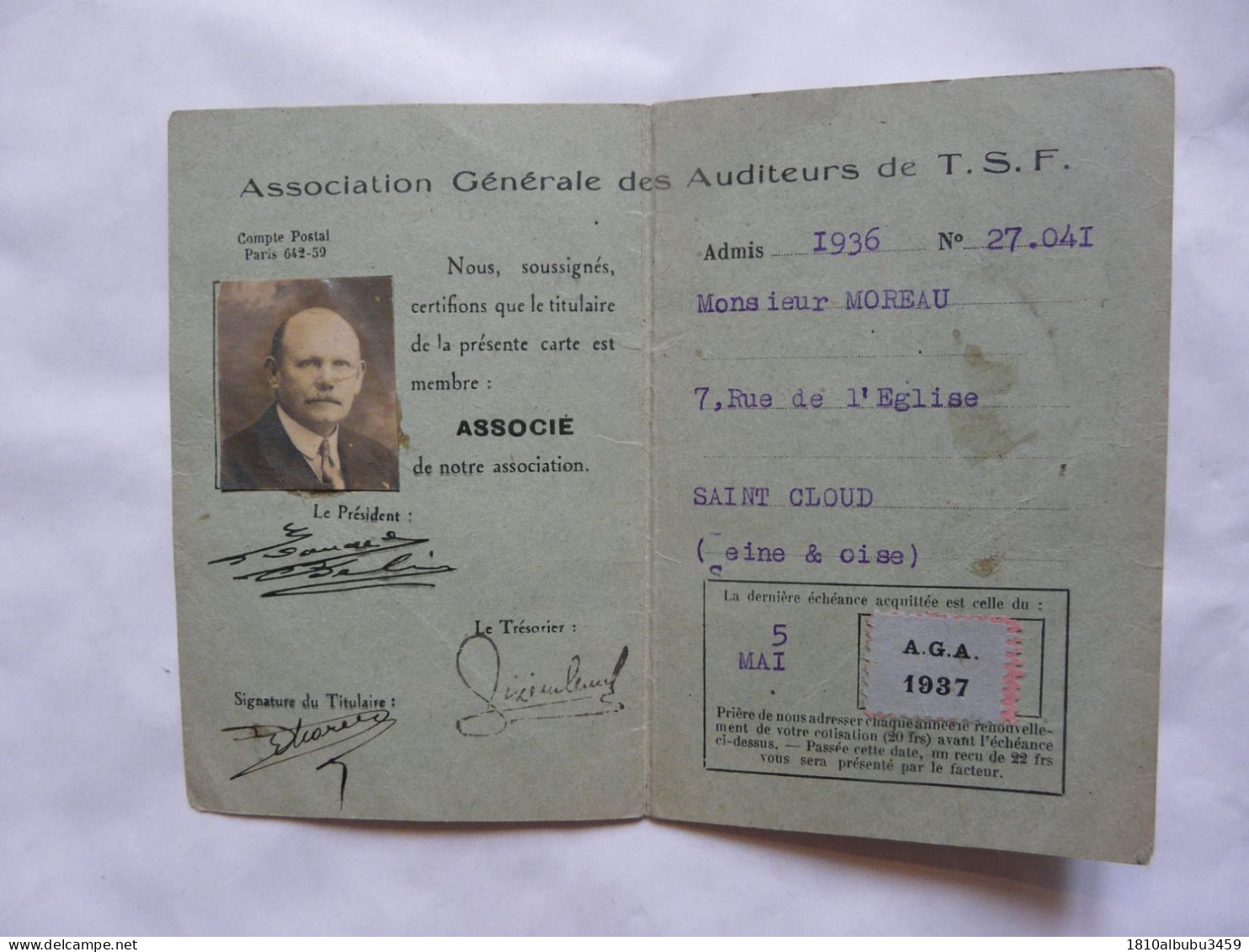 VIEUX PAPIERS - CARTE DE MEMBRE - Association Générale Des Auditeurs De T.S.F. - Mitgliedskarten