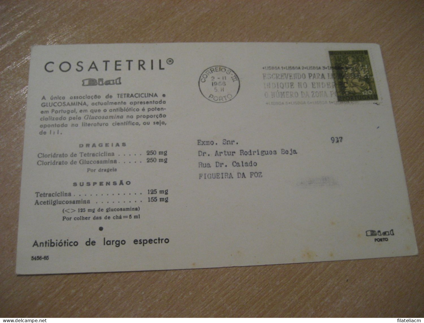 PORTO 1966 To Figueira Da Foz BIAL Cosatetril Health Sante Pharmacy Cancel Card PORTUGAL - Pharmacie