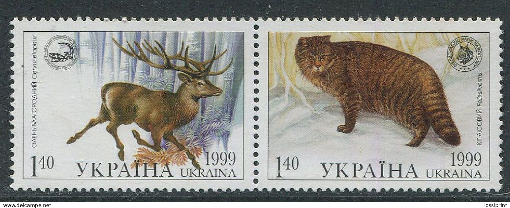 Ukraine:Ukraina:Unused Stamps Pair Deer And Wild Cat, Joint Issue, 1999, MNH - Ukraine