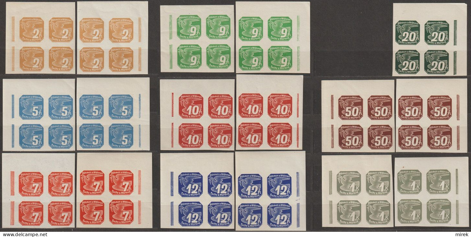051/ Pof. NV 1-9, Almost Complete Corner 4-blocks, Broken Frame - Unused Stamps