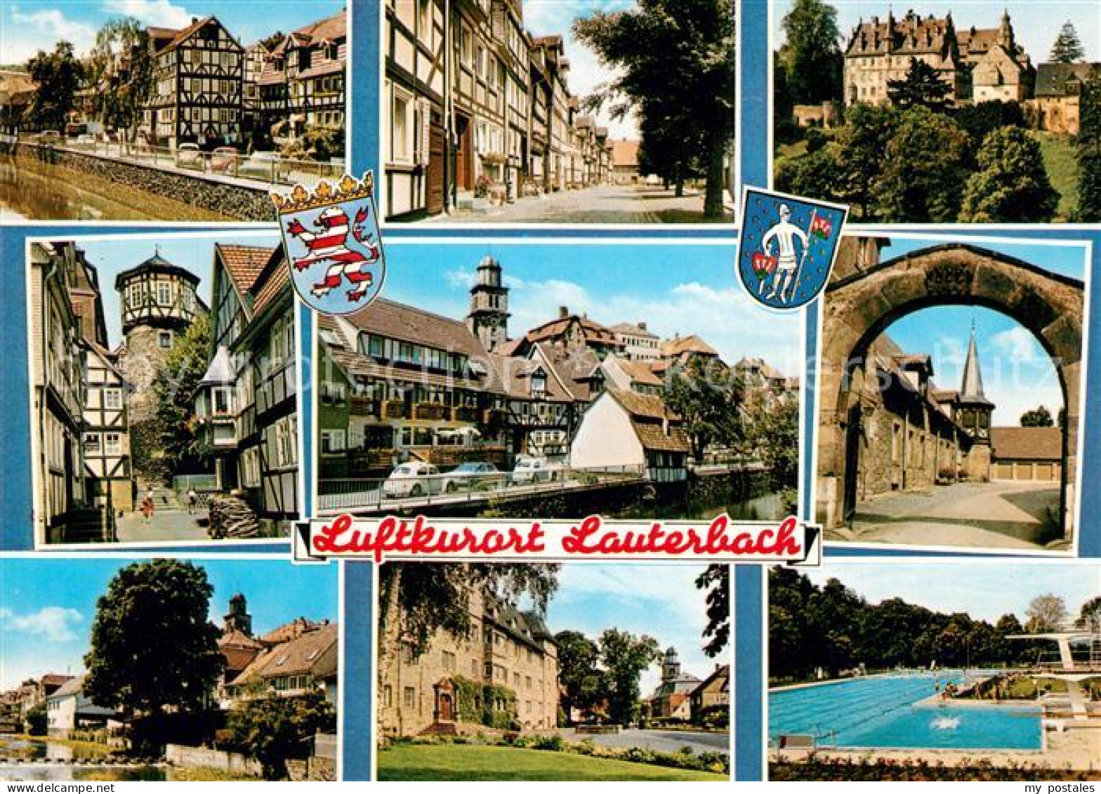 73216749 Lauterbach Hessen Altstadt Fachwerkhaeuser Schloss Torbogen Freibad Lau - Lauterbach