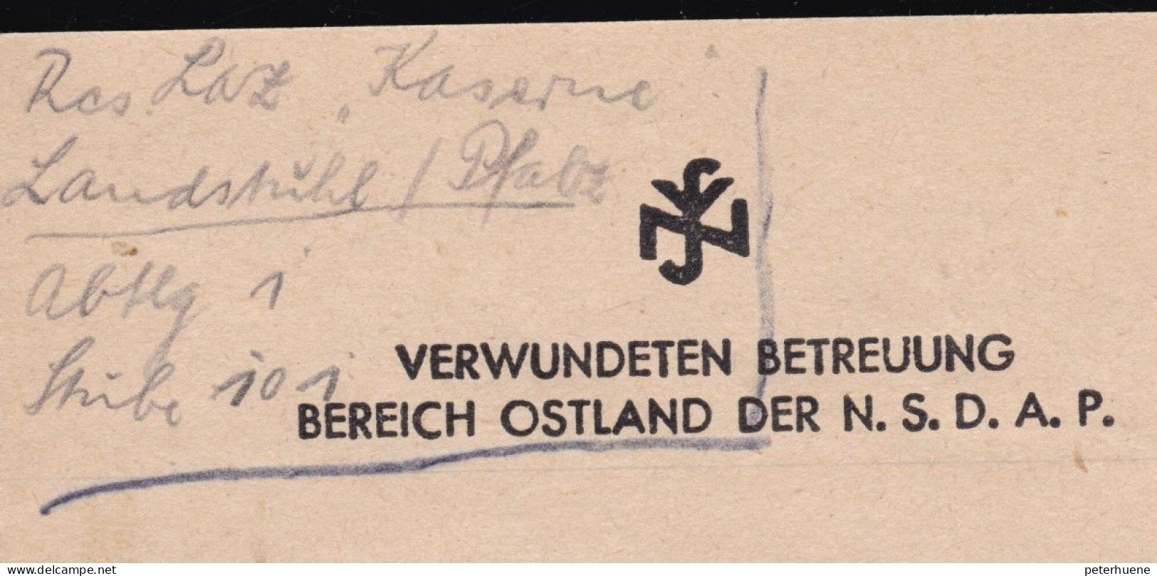 Verwundeten - Betreuung Der NSDAP Bereich Ostland. Feldpost-Brief Mit Text Vom 22. März 1943 Aus Landstuhl /Pfalz - 1939-45