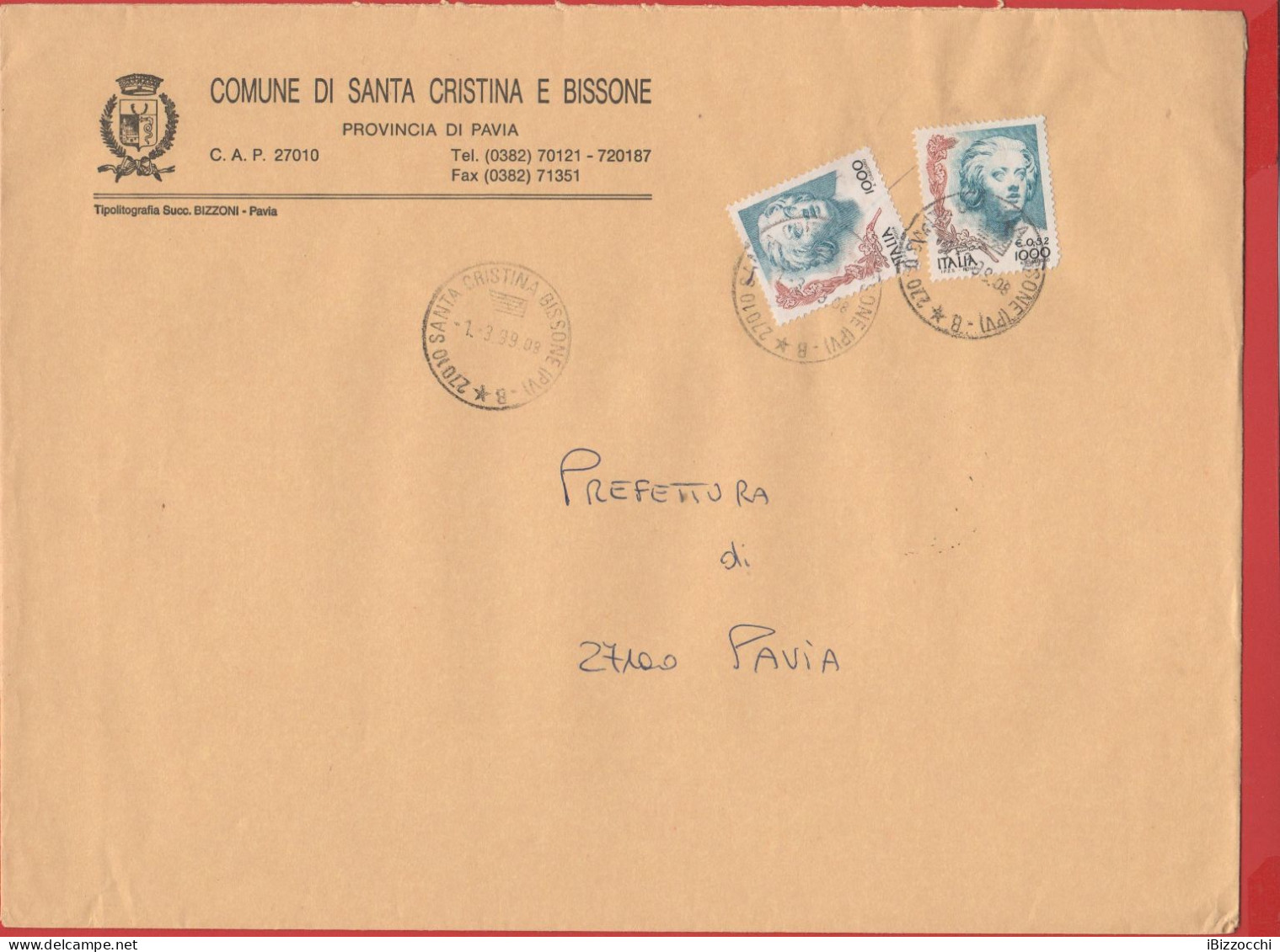 ITALIA - Storia Postale Repubblica - 1999 - 2x 1000 Donne Nell'arte; Busto Di Costanza Bonarelli, Scultura Del Bernini - - 1991-00: Storia Postale