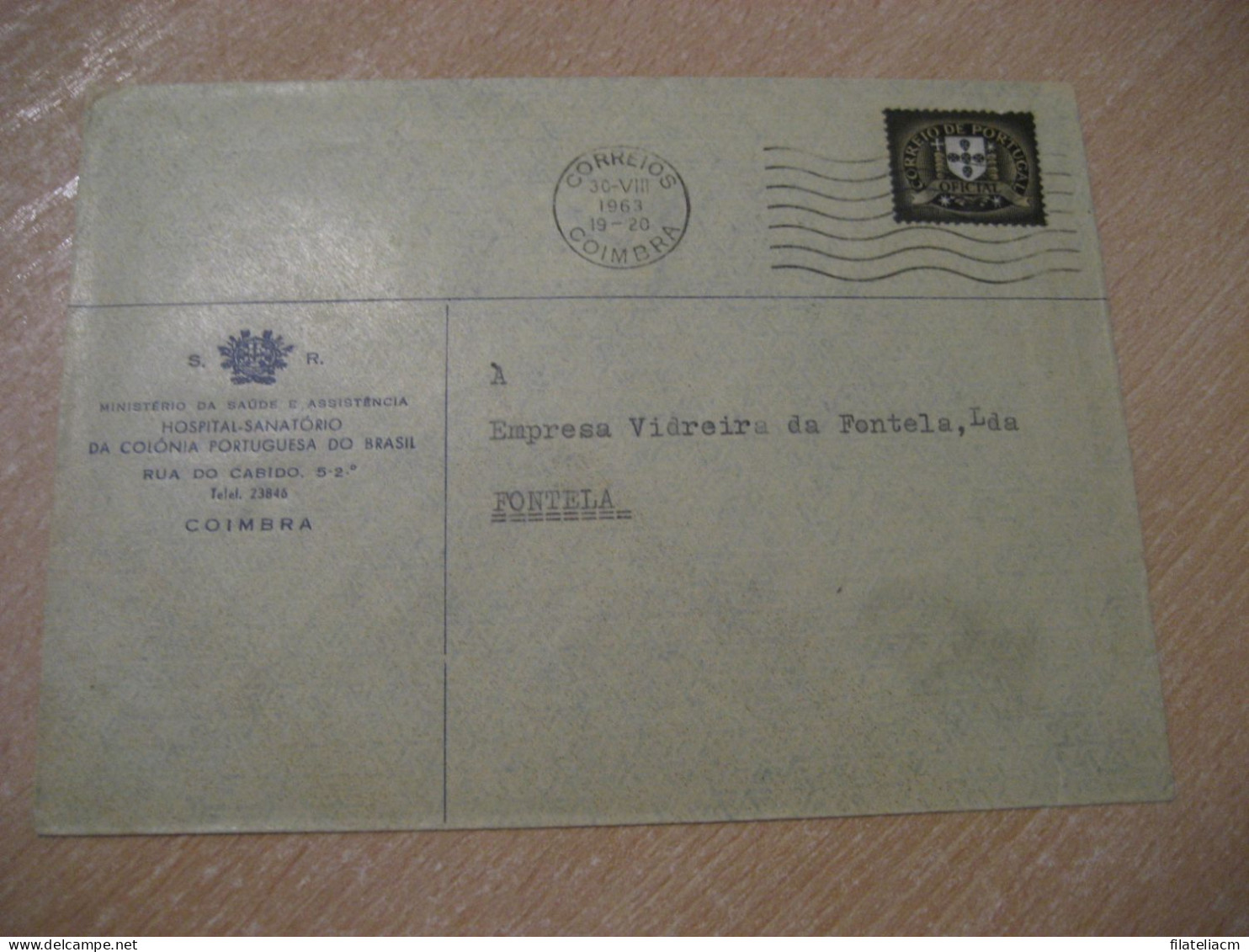 COIMBRA 1963 To Fontela Hospital Sanatorium Brasil Brazil Health Sante Cancel Cover PORTUGAL - Médecine