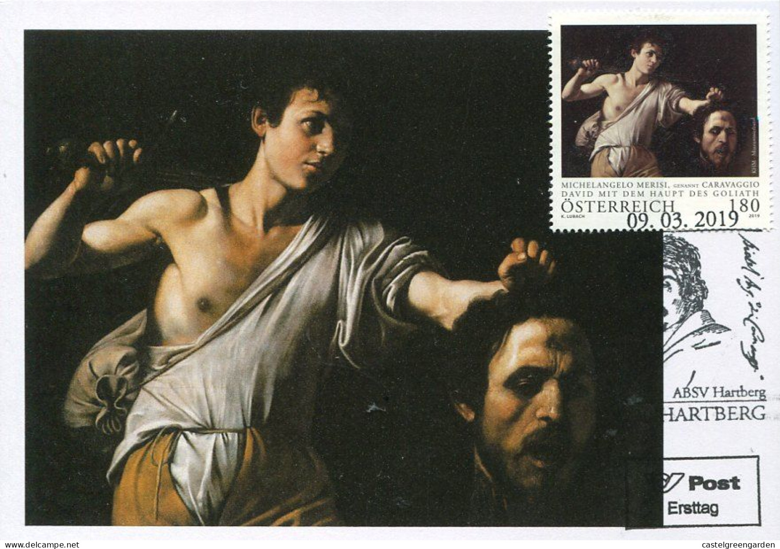 X0478 Austria, Maximum Card 2019,painting Of Caravaggio,David With The Head Of Goliath,David Avec La Tête De Goliath - Other & Unclassified