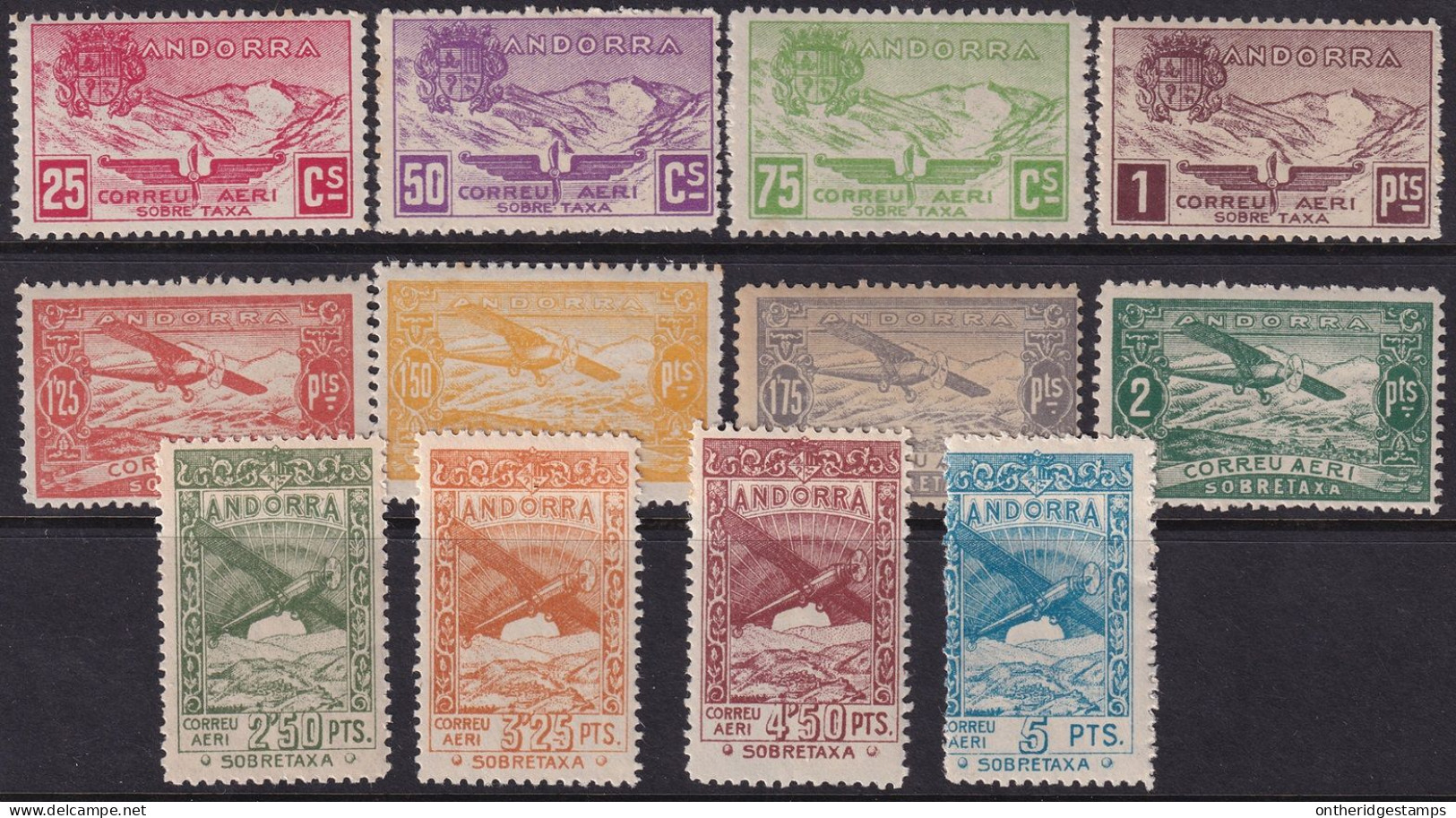 Andorra Spanish 1932 Sanabria 1-12 Ed NE13-24 Unissued Air Post Set MNH** - Nuevos