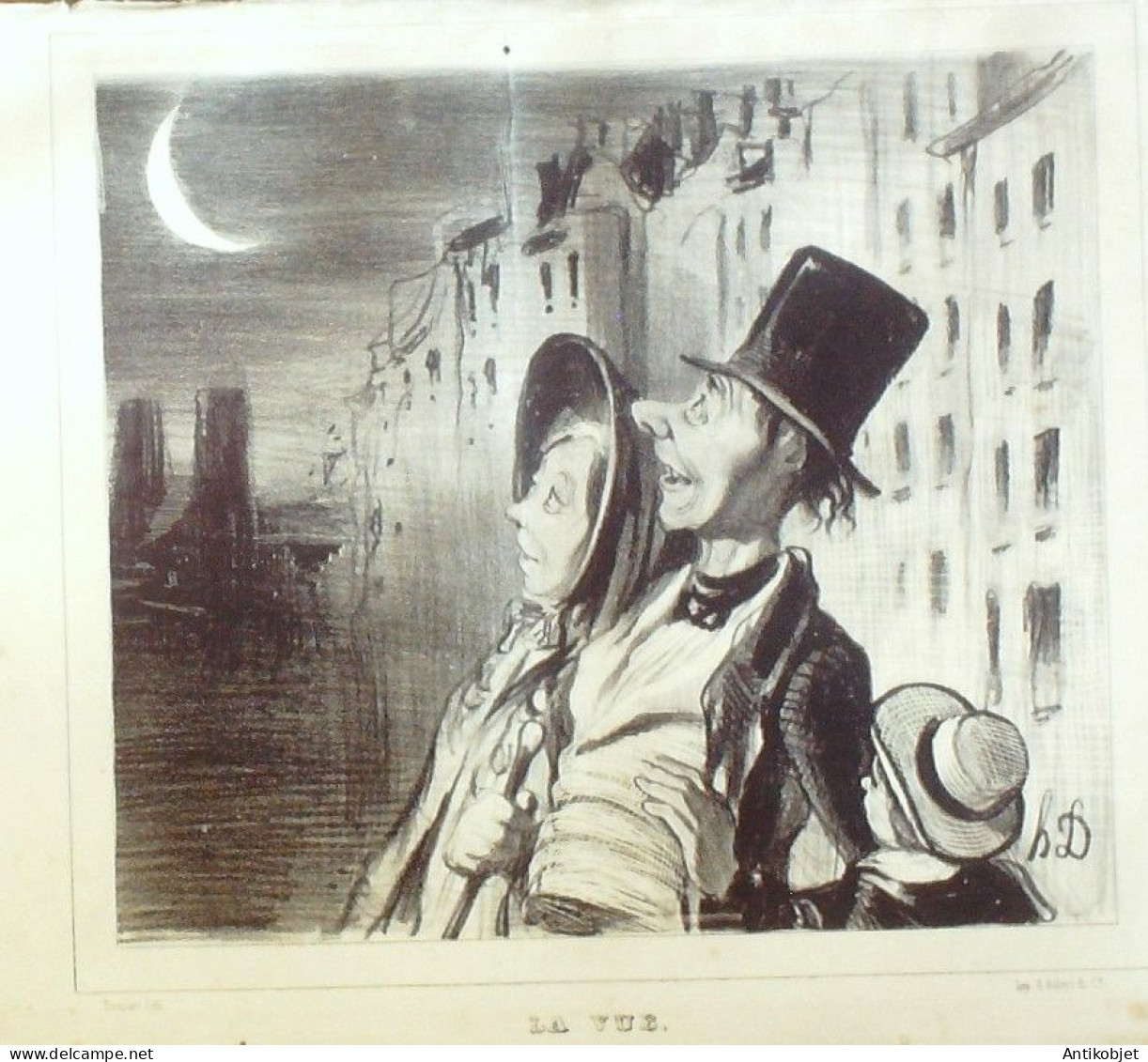 Litho Daumier Honoré Les Cinq Sens 'La Vue' Planche N°2 Signée 1838 - Estampes & Gravures