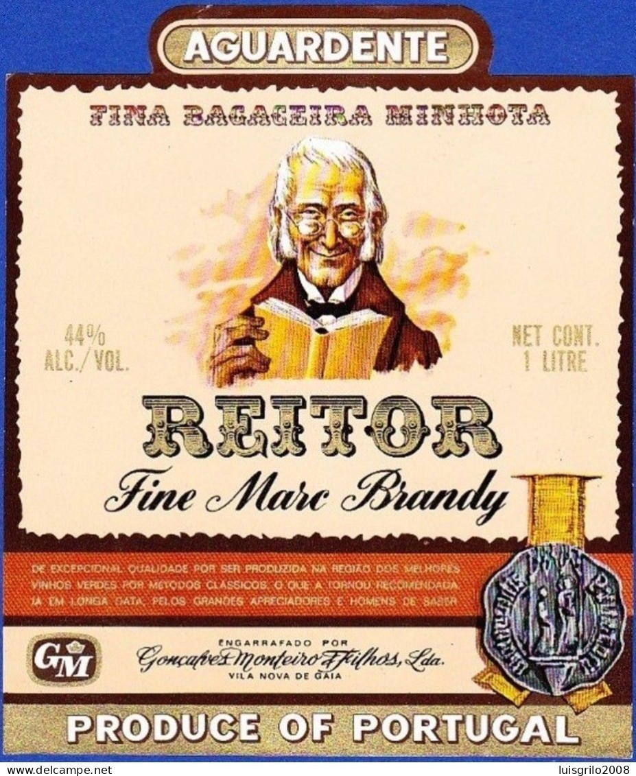 Brandy Label, Portugal - Aguardente Bagaceira REITOR, Fina Baceira Minhota -|- Vila Nova De Gaia - Alcoholes Y Licores